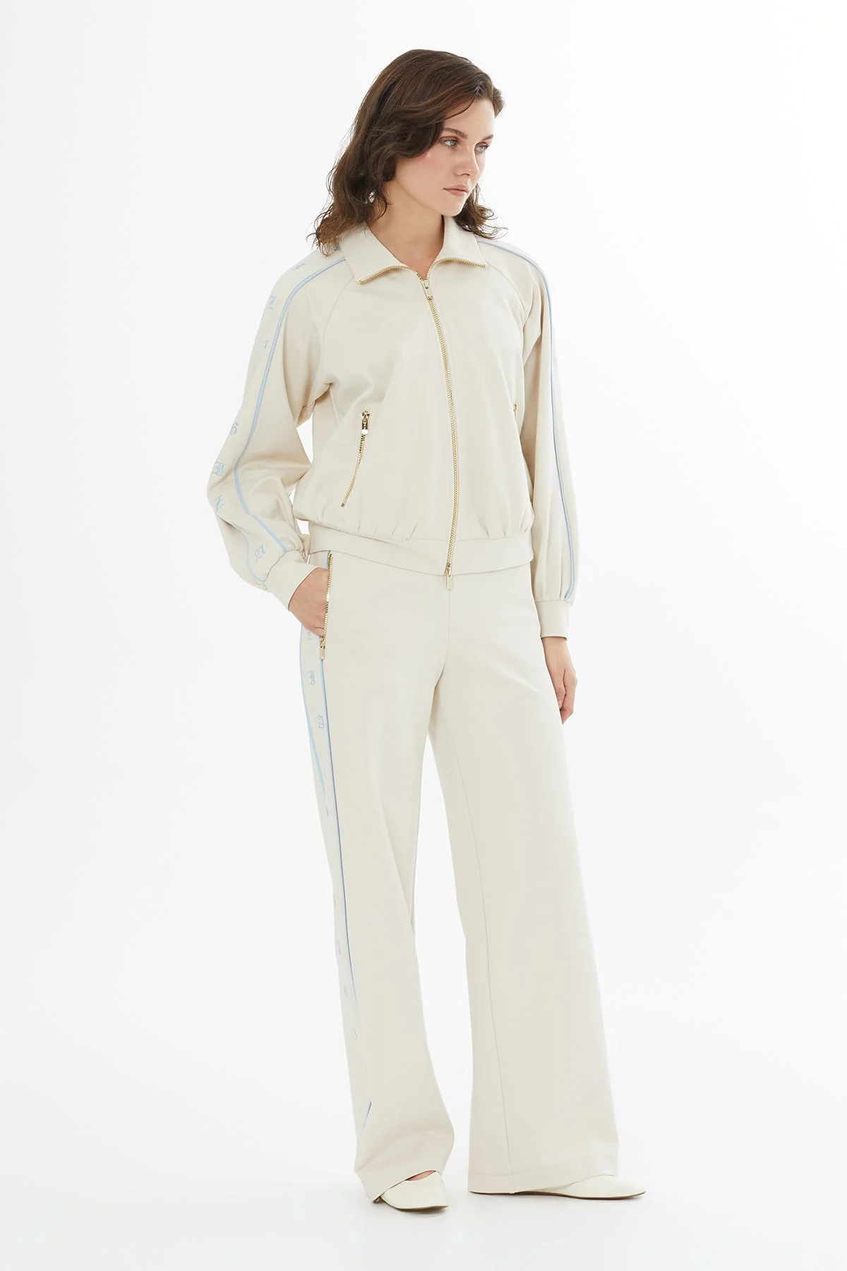 Beige Embroidered Sleeve Sweatshirt - Image 3