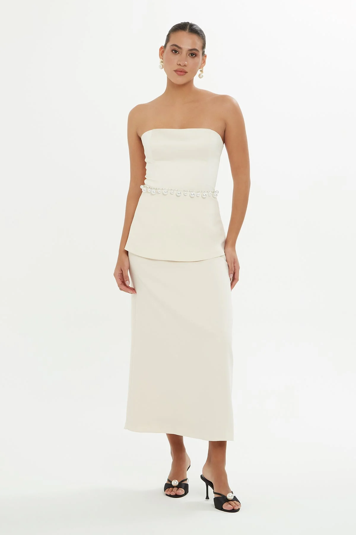 Beige Embroidered Strapless Blouse - Image 3