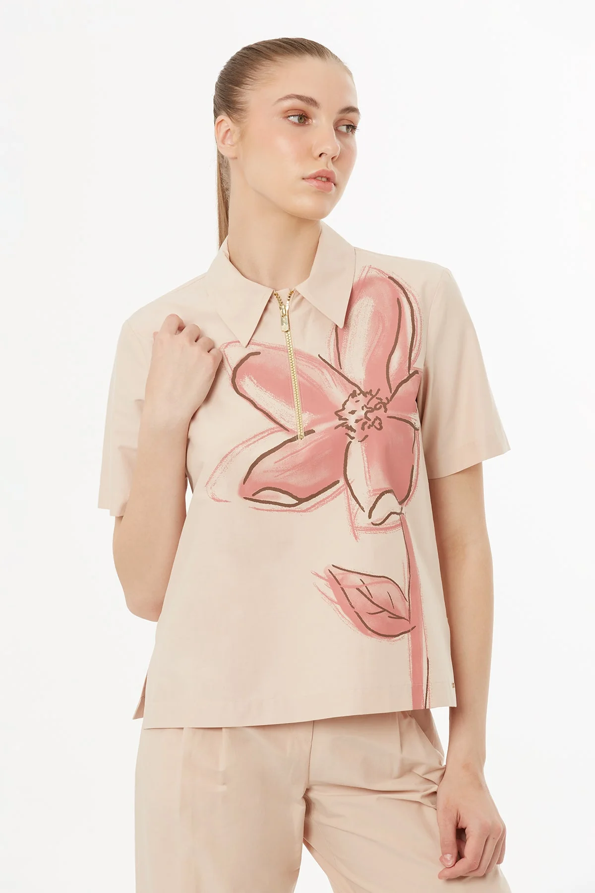 Beige Floral Print Blouse - Image 3