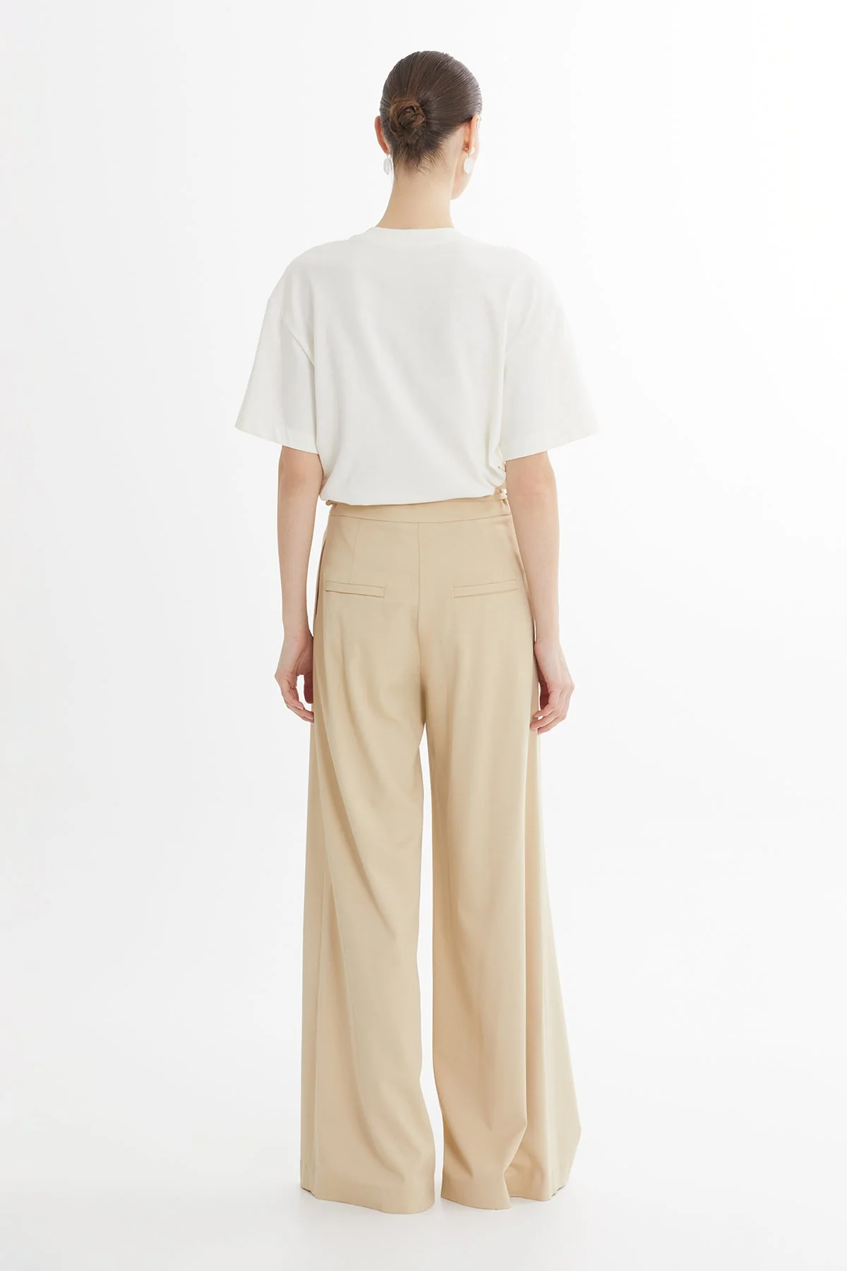 Beige High-Waist Wide-Leg Trousers - Image 4