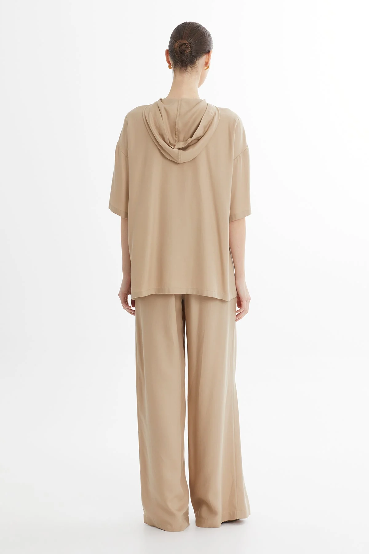 Beige Hooded Embroidered Relaxed Sweat Set - Image 5