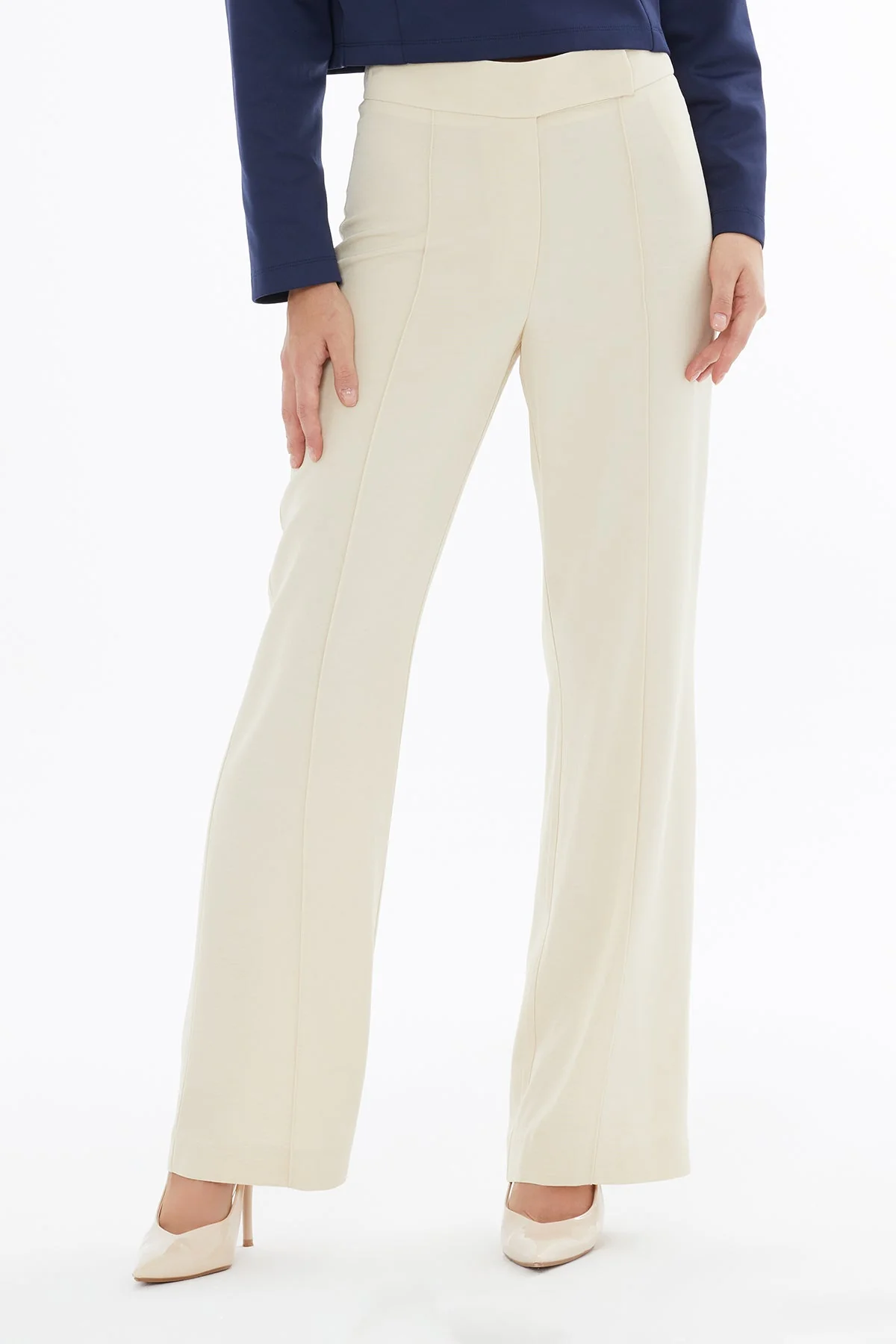 Beige Hook-Fastening Palazzo Trousers - Image 2
