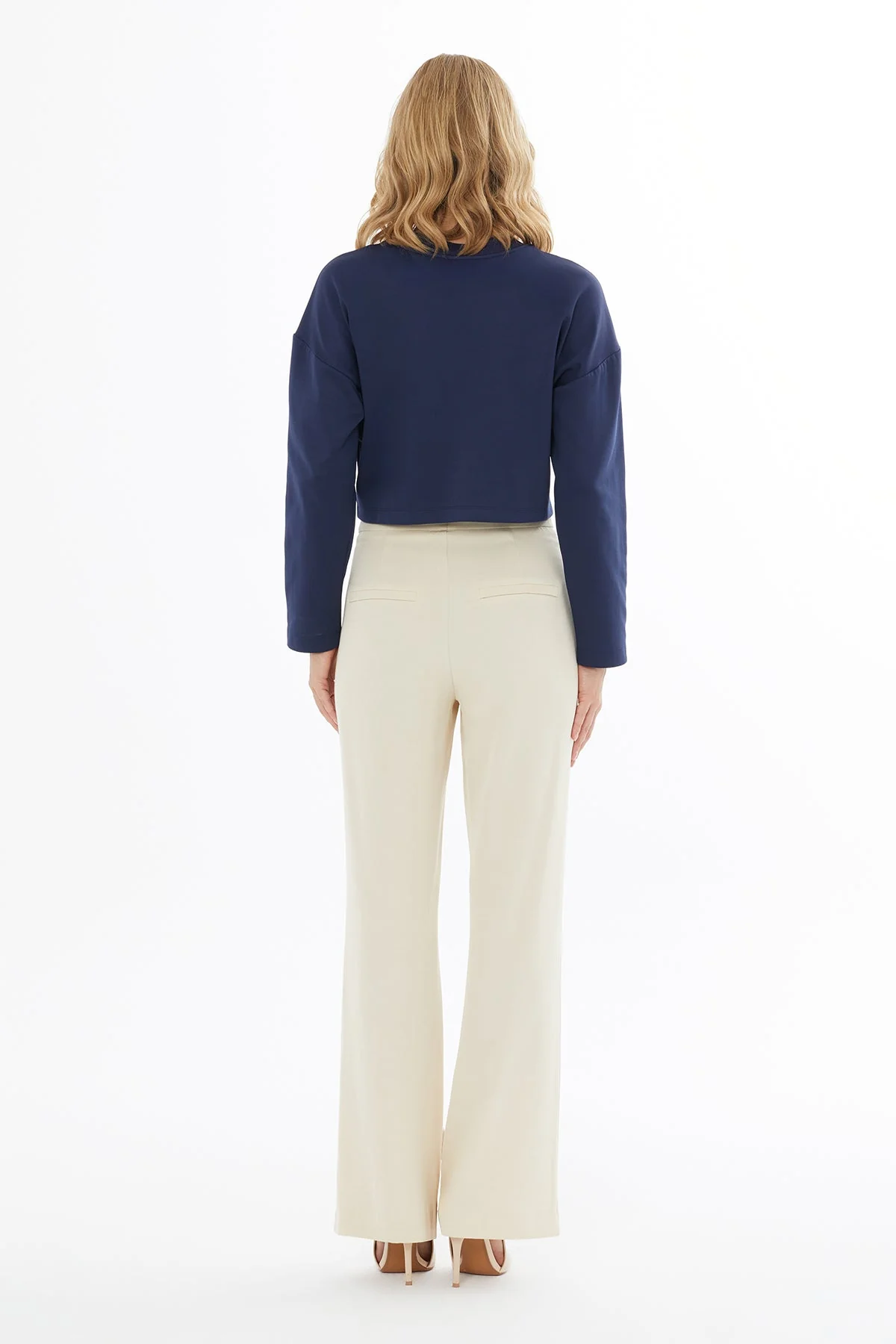 Beige Hook-Fastening Palazzo Trousers - Image 3