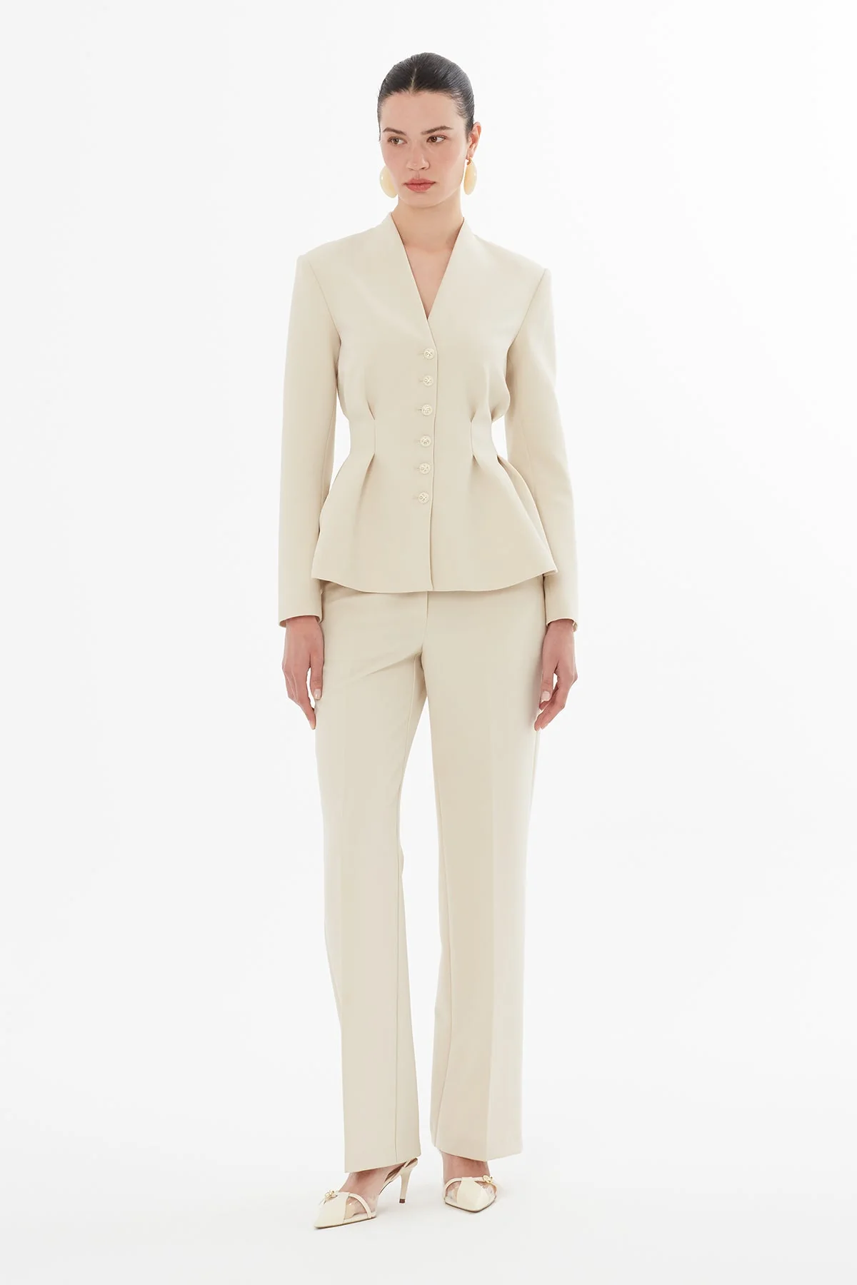 Beige Jacket and Carrot Pants Suit