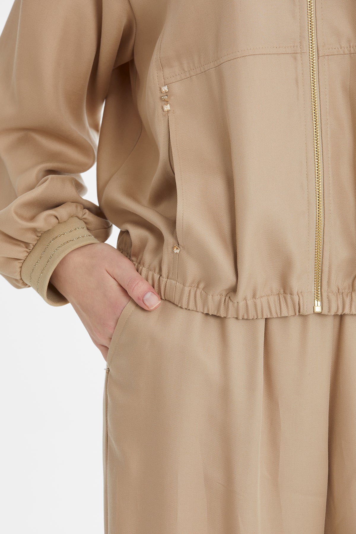Beige Knitted Collar Sweat Set - Image 2