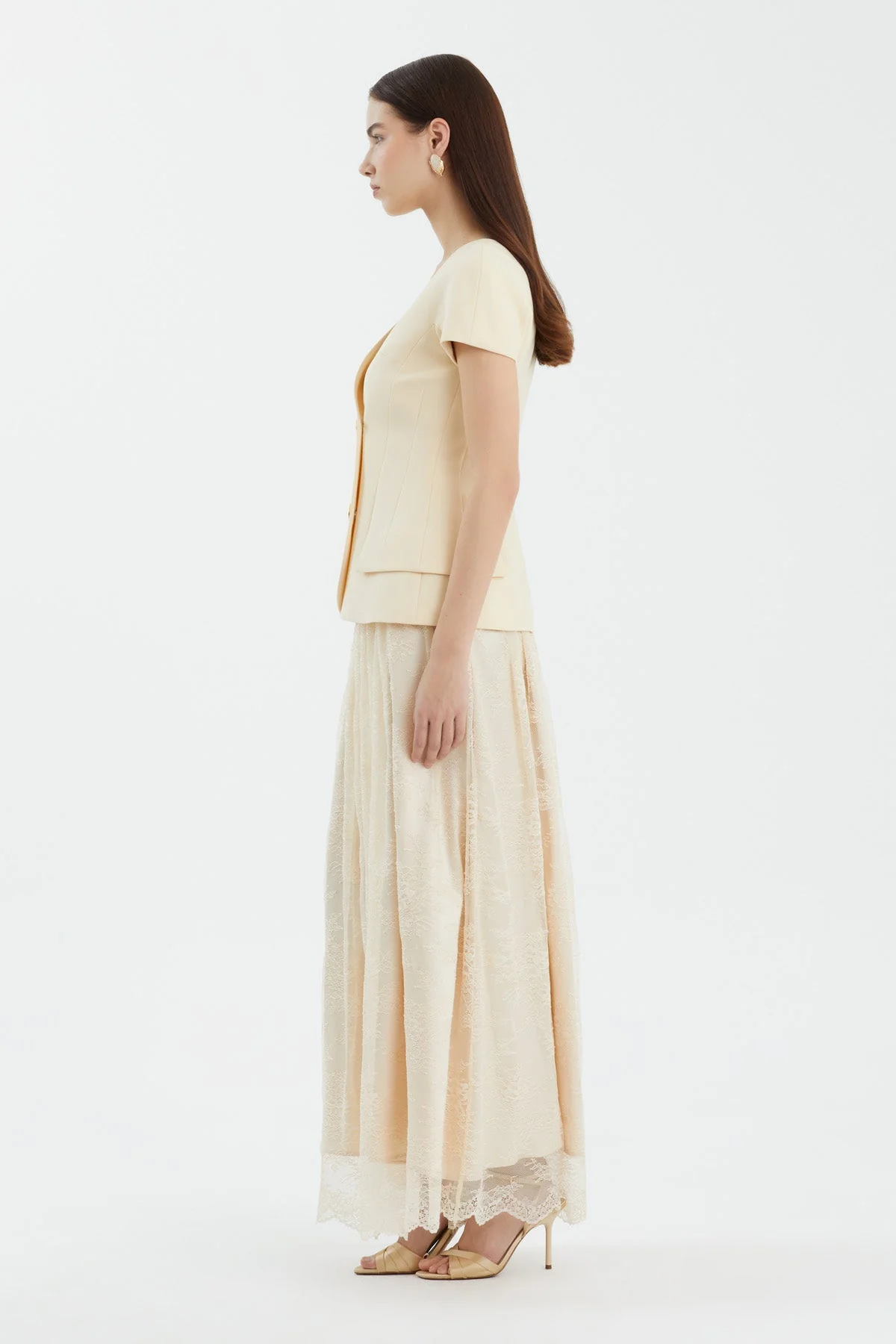 Beige Lace Skirt Vest Set - Image 3
