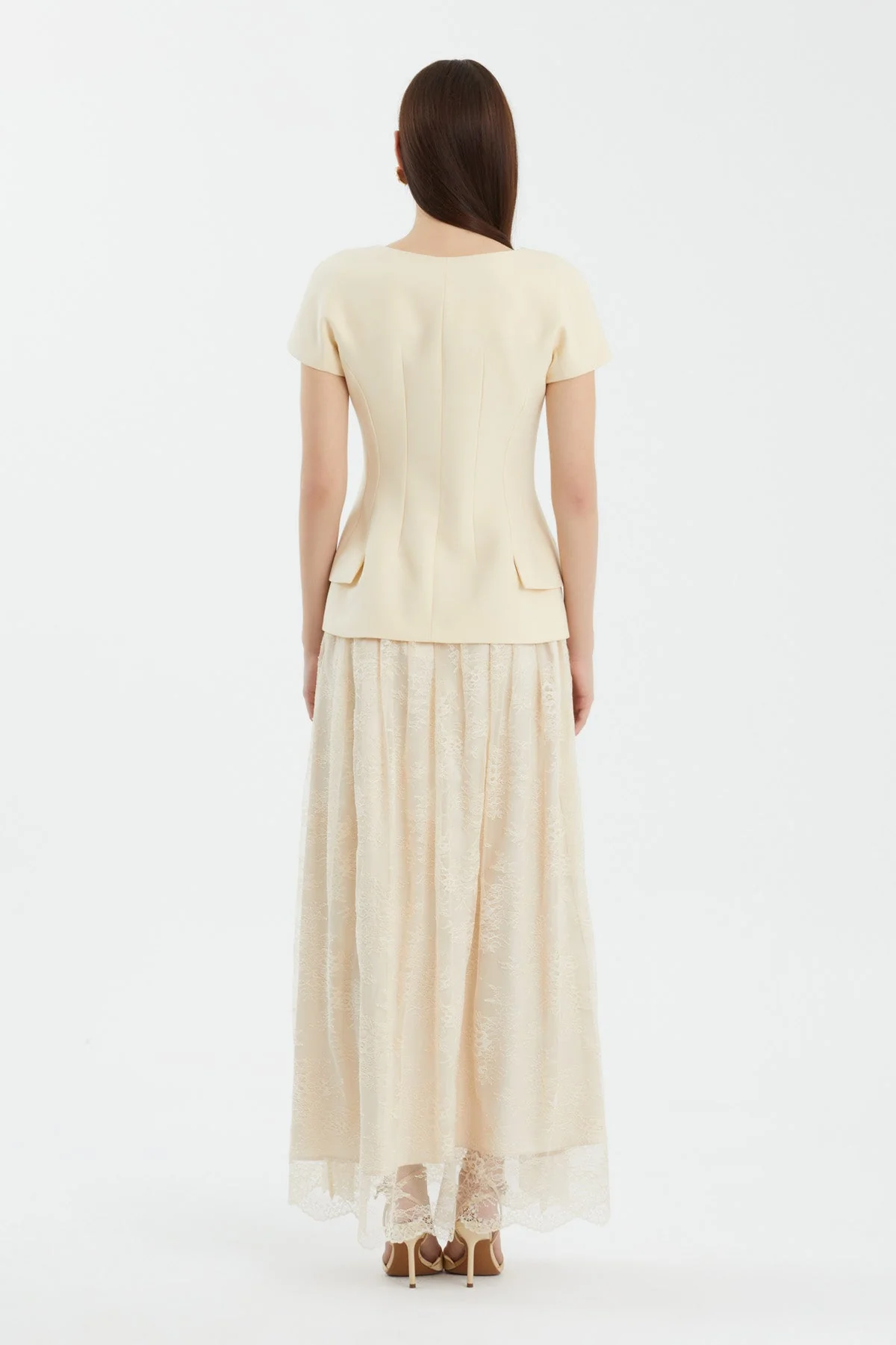 Beige Lace Skirt Vest Set - Image 4