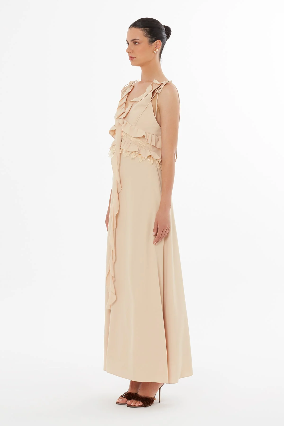 Beige Lace-Up Detail Dress - Image 4