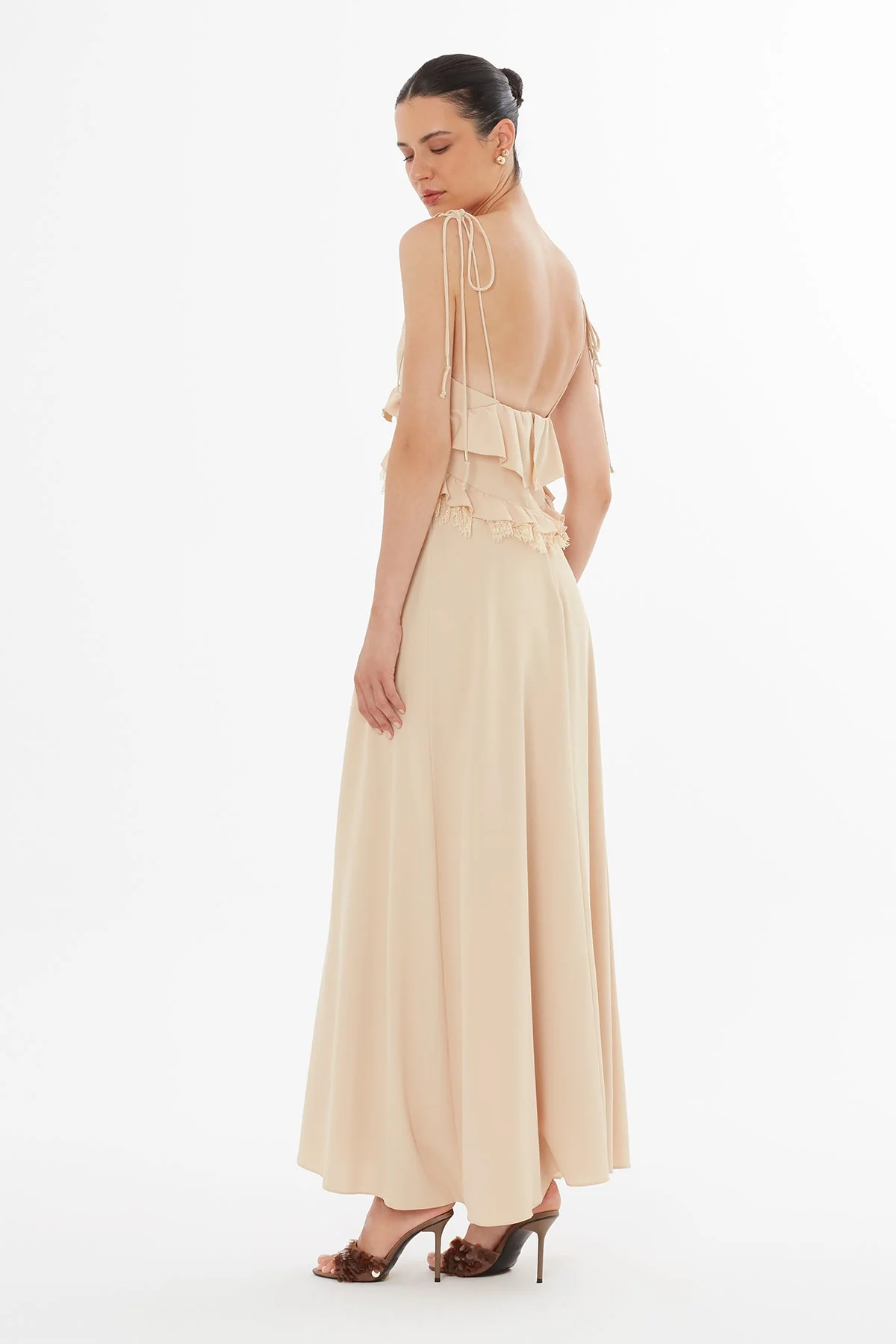 Beige Lace-Up Detail Dress - Image 5