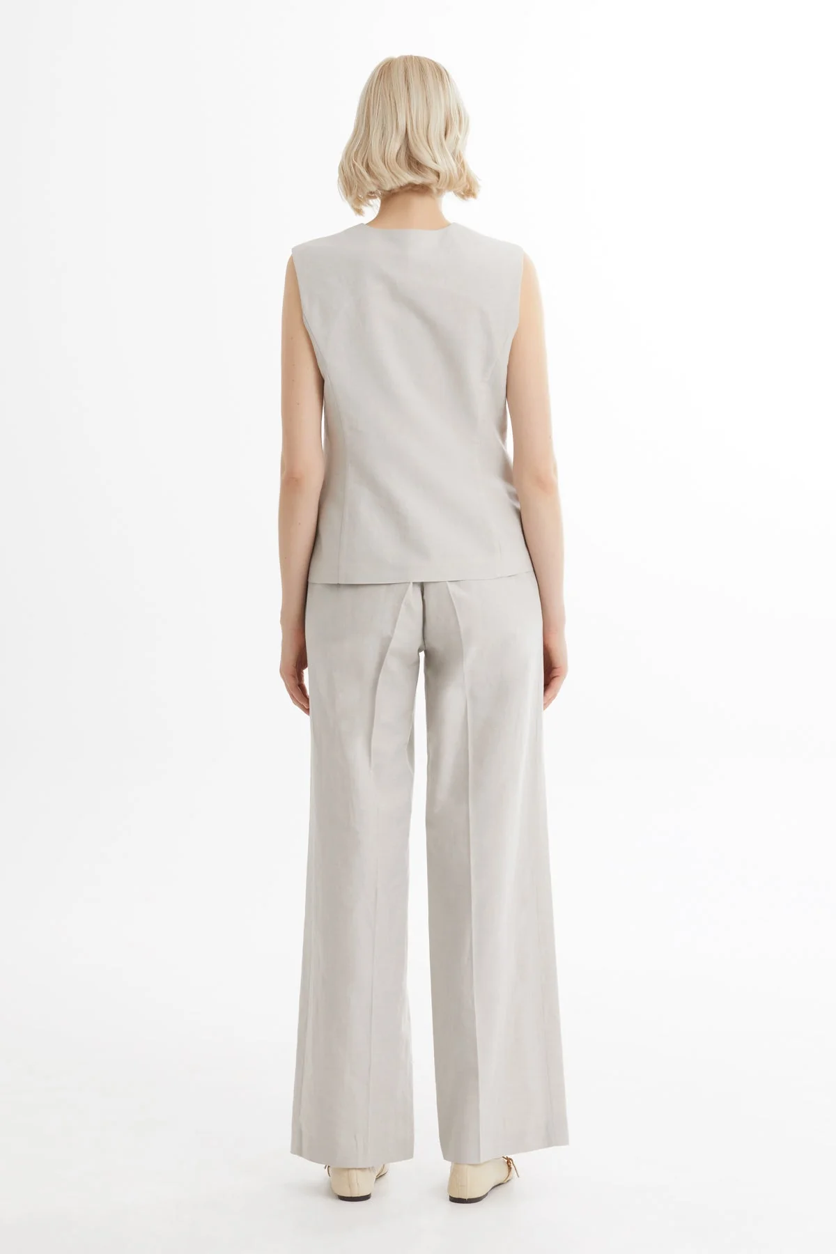 Beige Linen-Blend Vest and Pants Set - Image 4