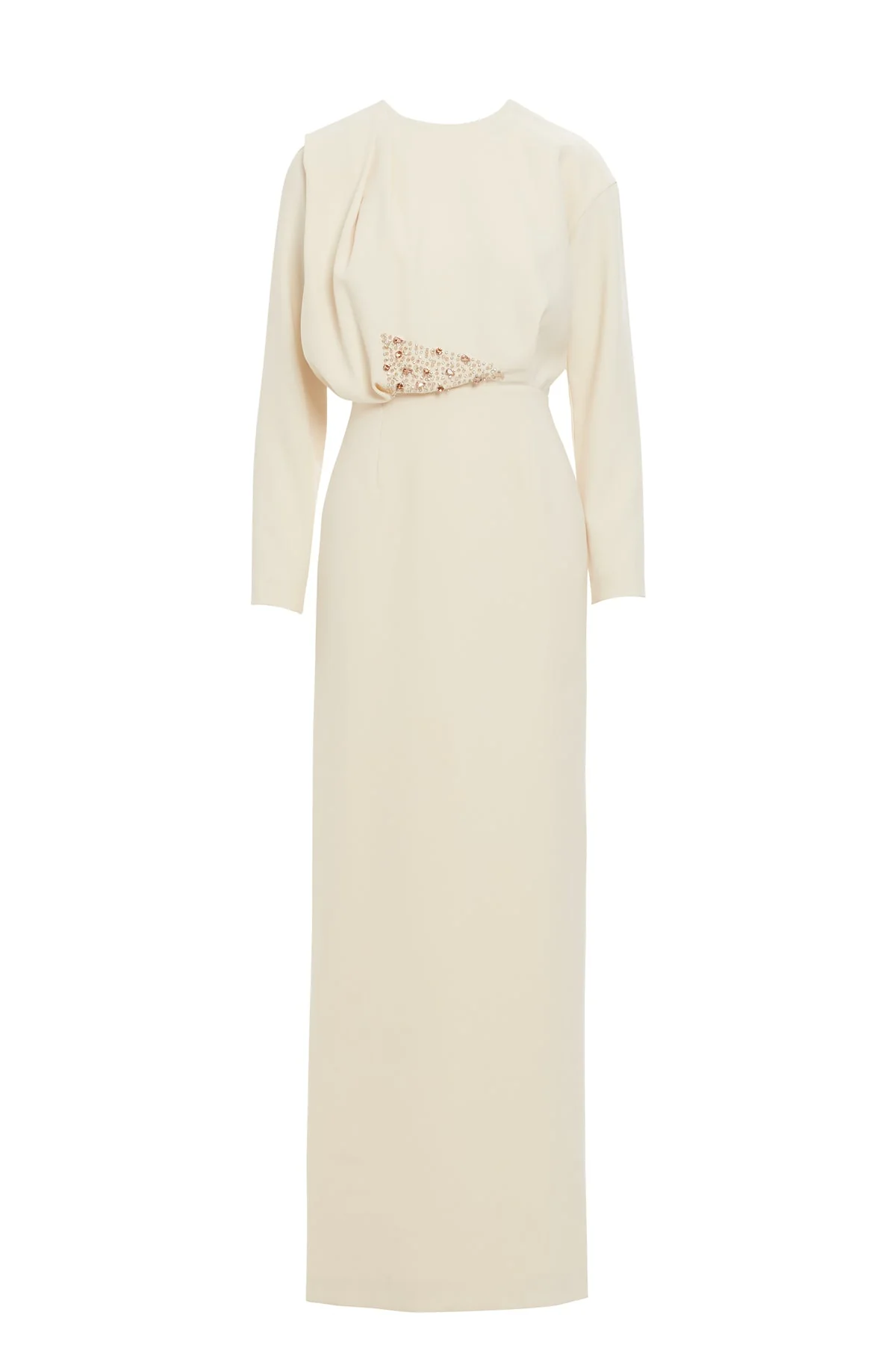 beige Long Dress with Balloon Sleeves