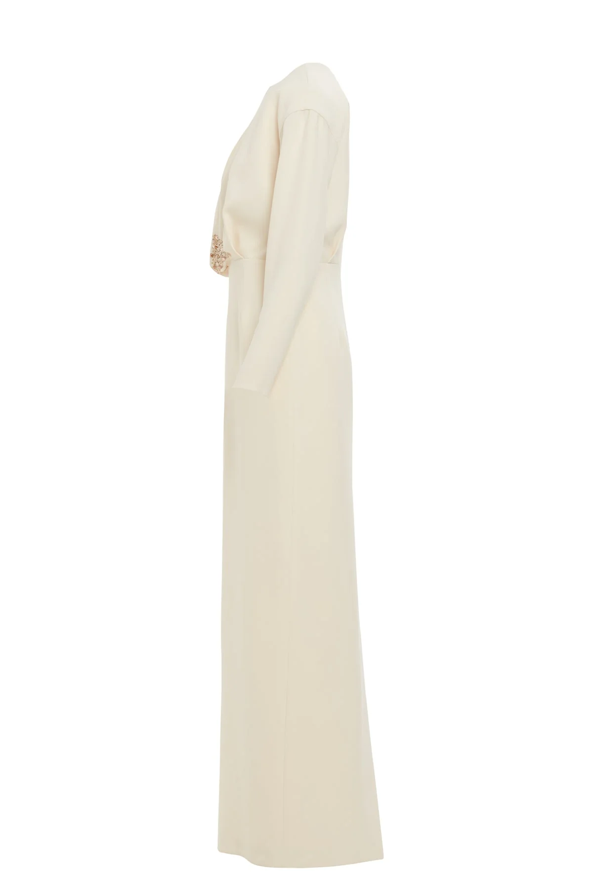 beige Long Dress with Balloon Sleeves - Image 3