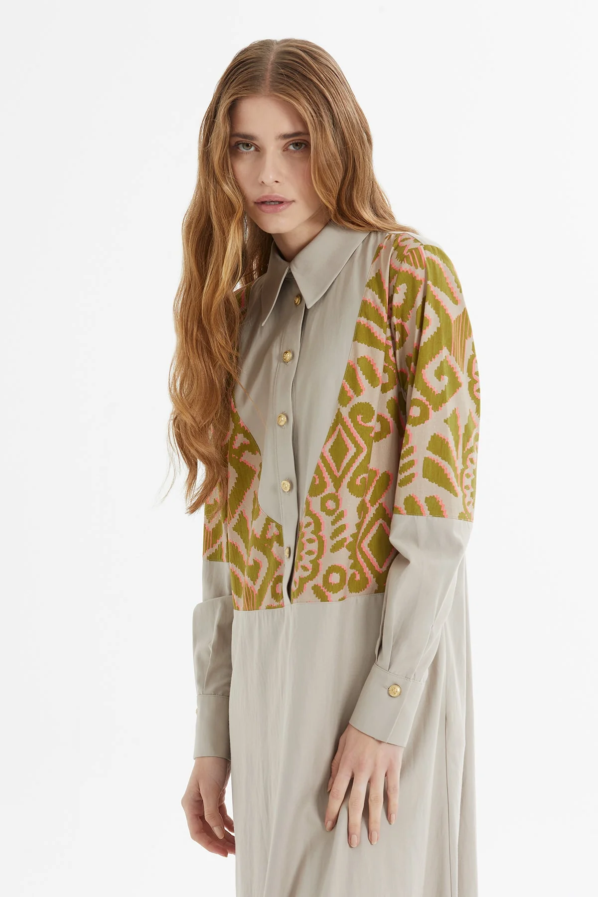 Beige Long Dress with Pattern Details - Image 2