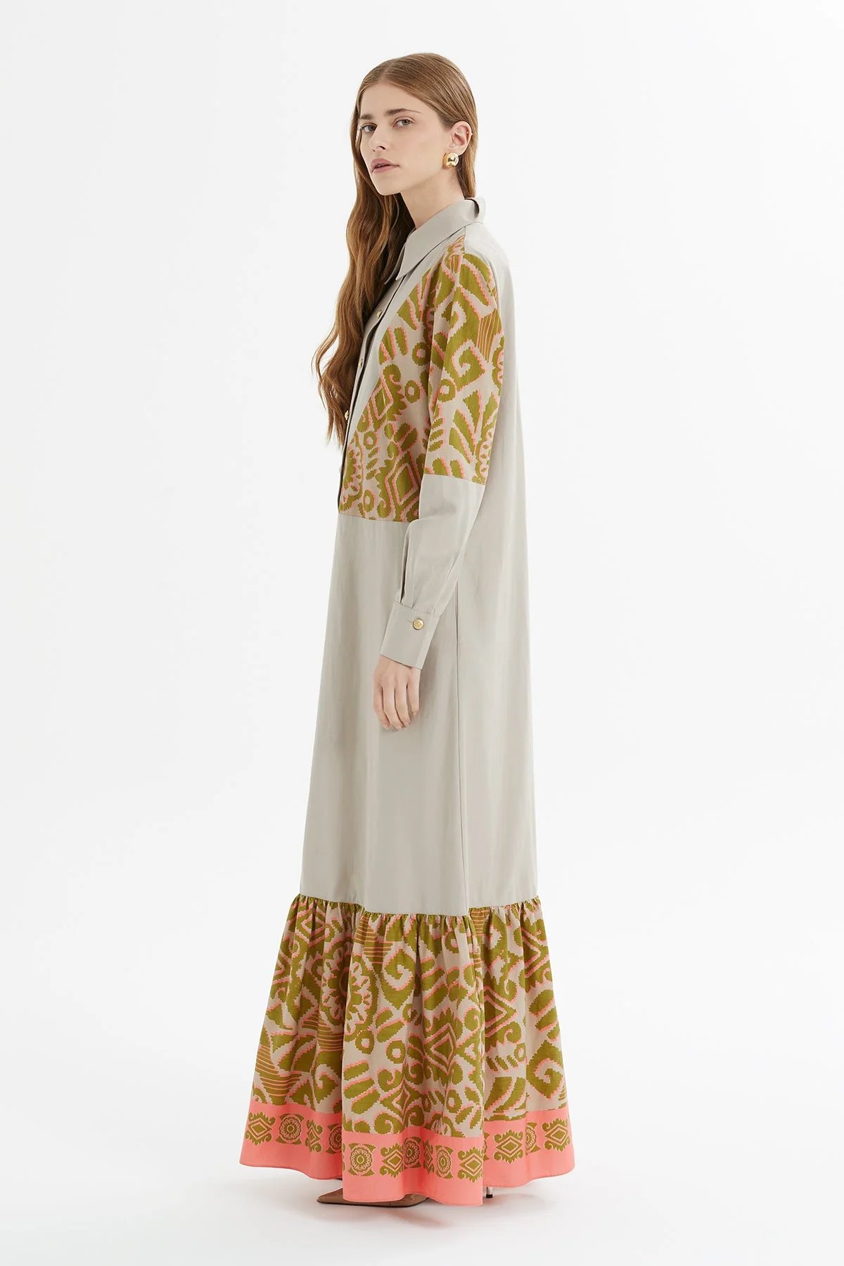 Beige Long Dress with Pattern Details - Image 4