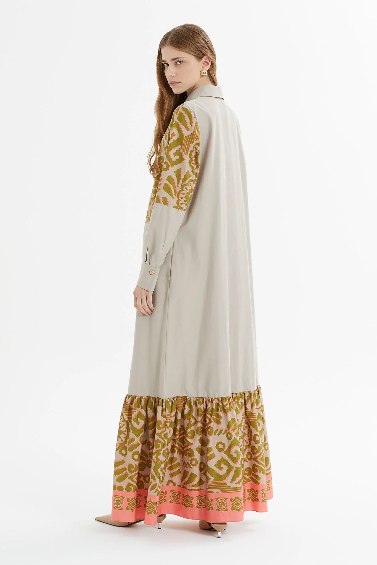 Beige Long Dress with Pattern Details - Image 5