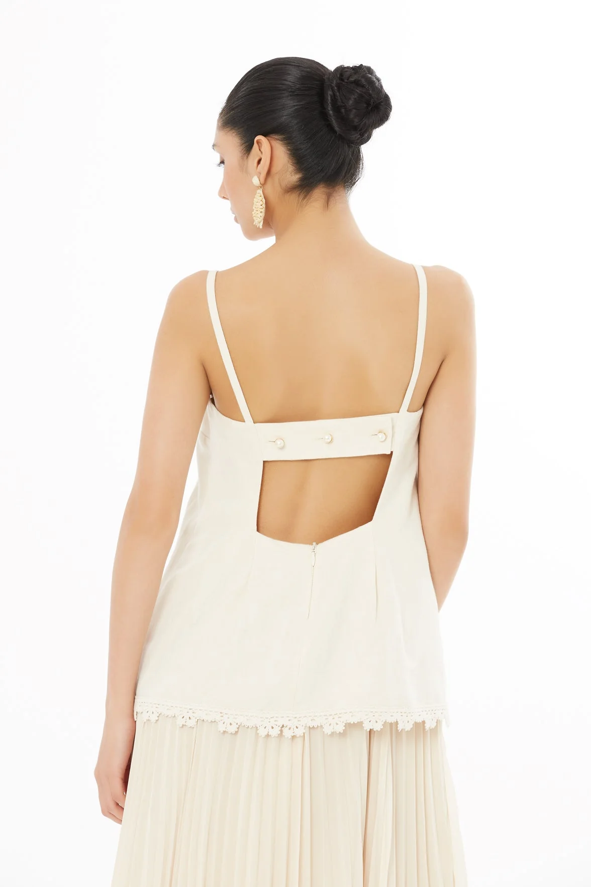Beige Long Dress with Pleated Detail - Image 3