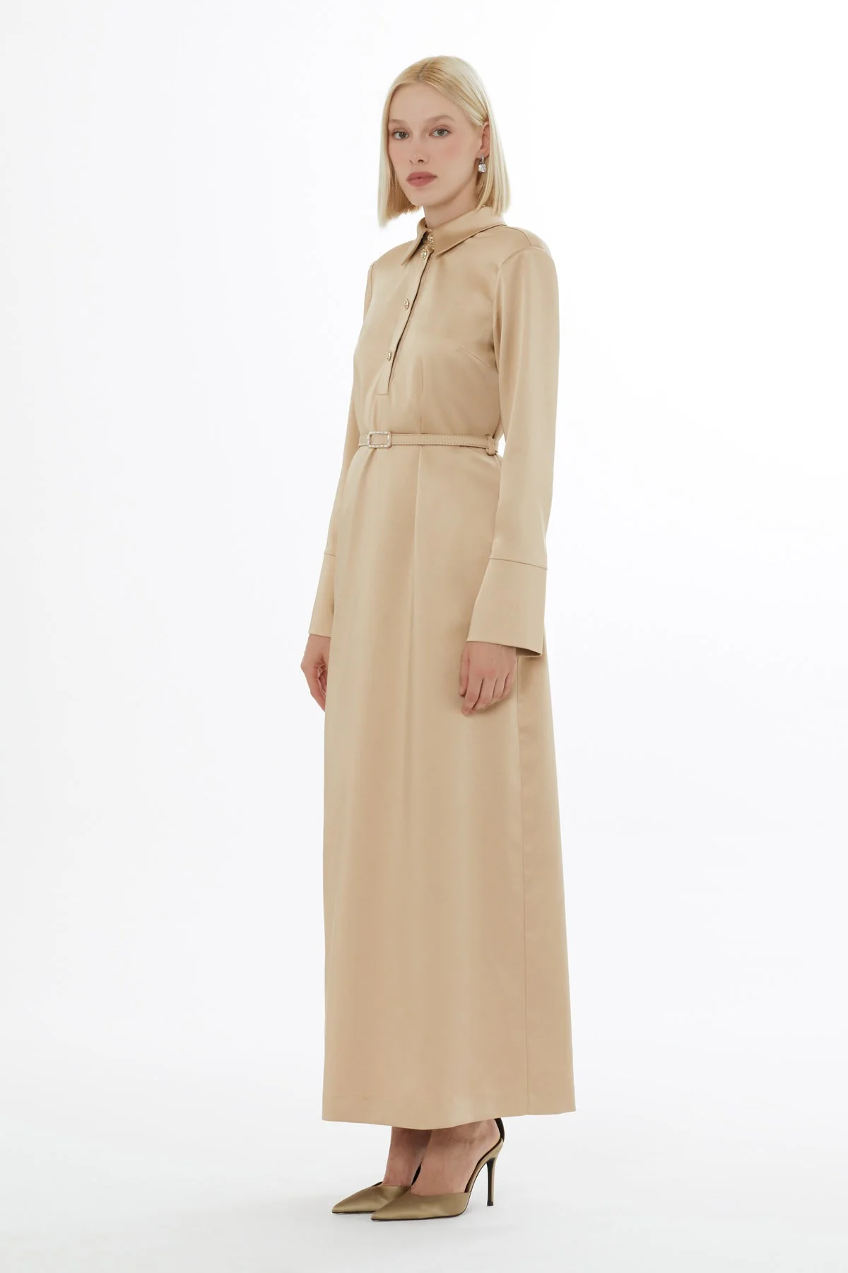 Beige Long-Sleeved Maxi Dress - Image 2