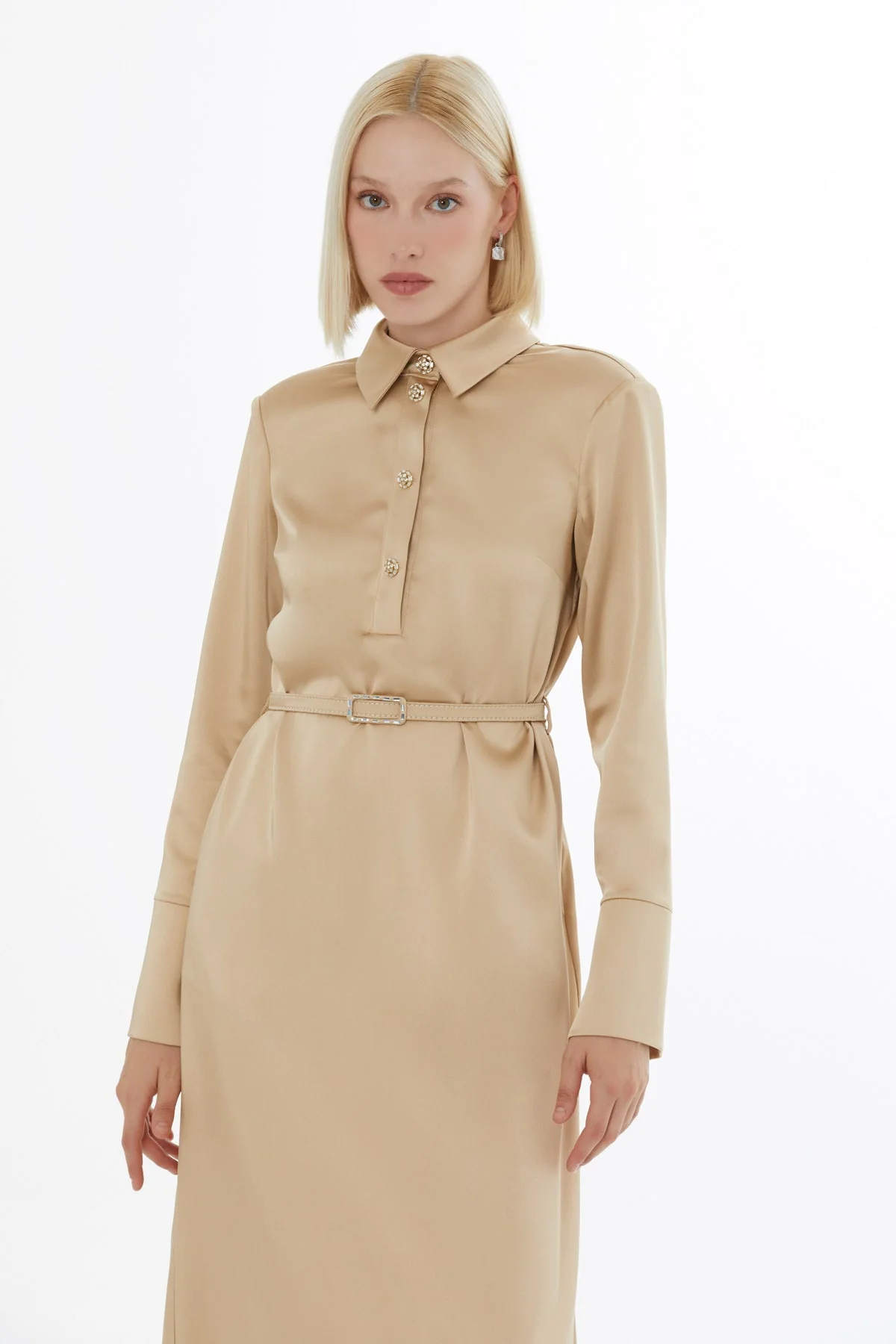 Beige Long-Sleeved Maxi Dress - Image 3