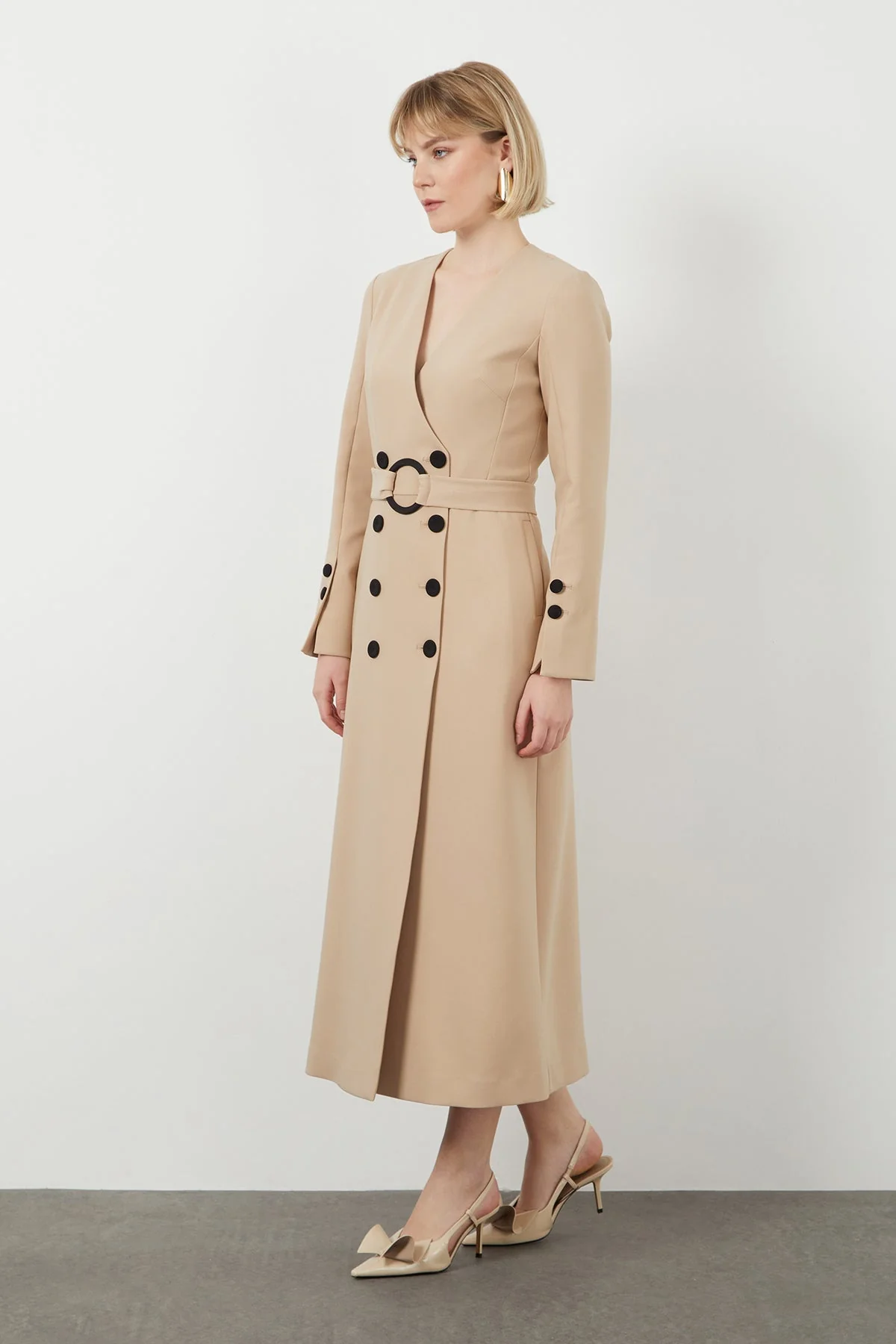 Beige Midi Belted Dress - Image 2