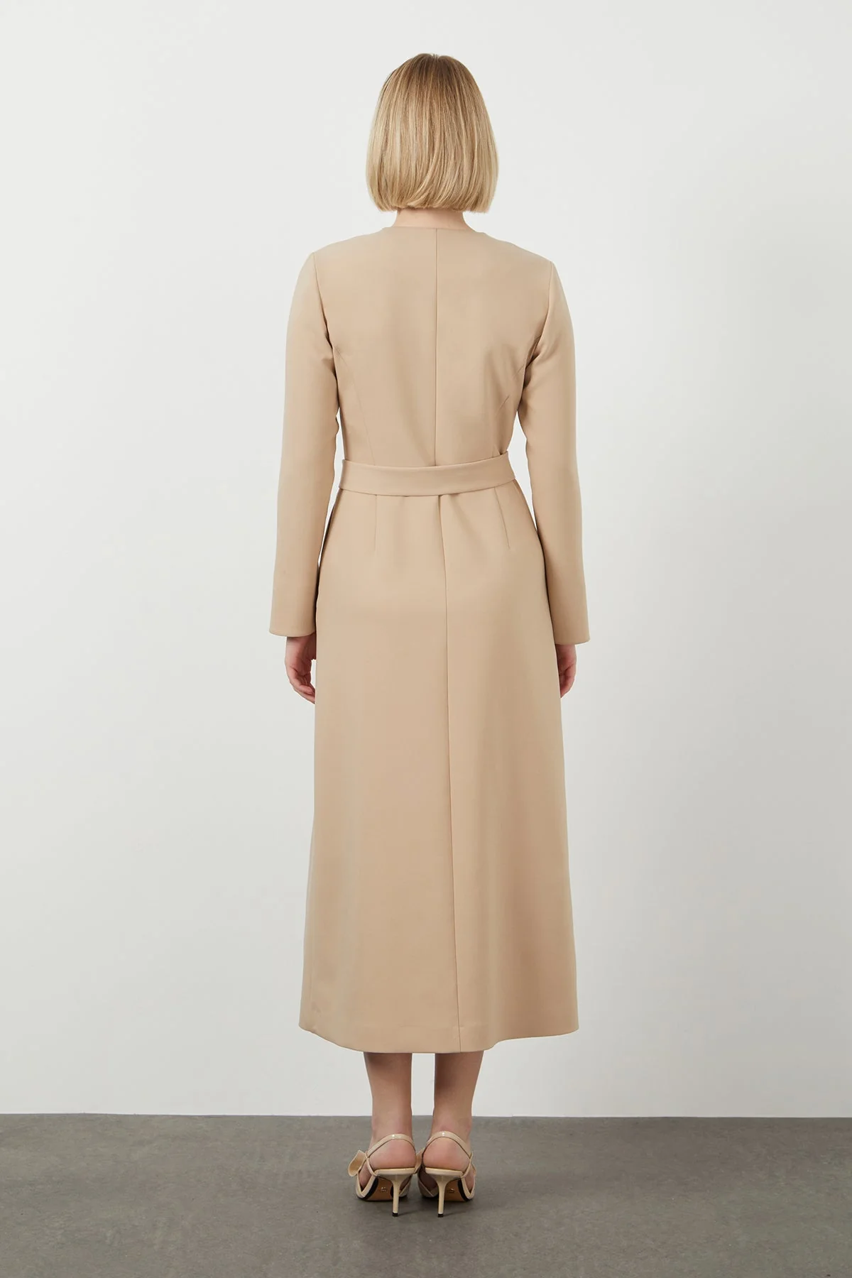 Beige Midi Belted Dress - Image 4