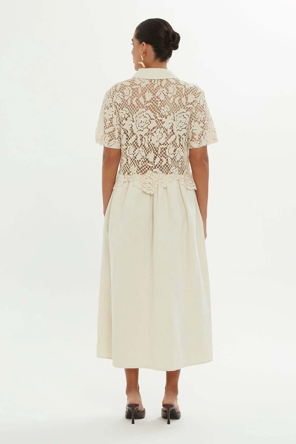 Beige Midi Dress with Lace Detail - Image 5