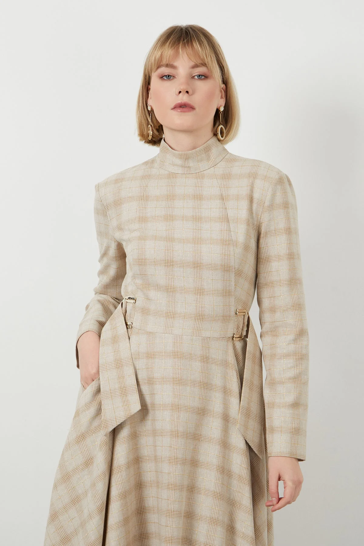 Beige Midi High Collar Dress - Image 2