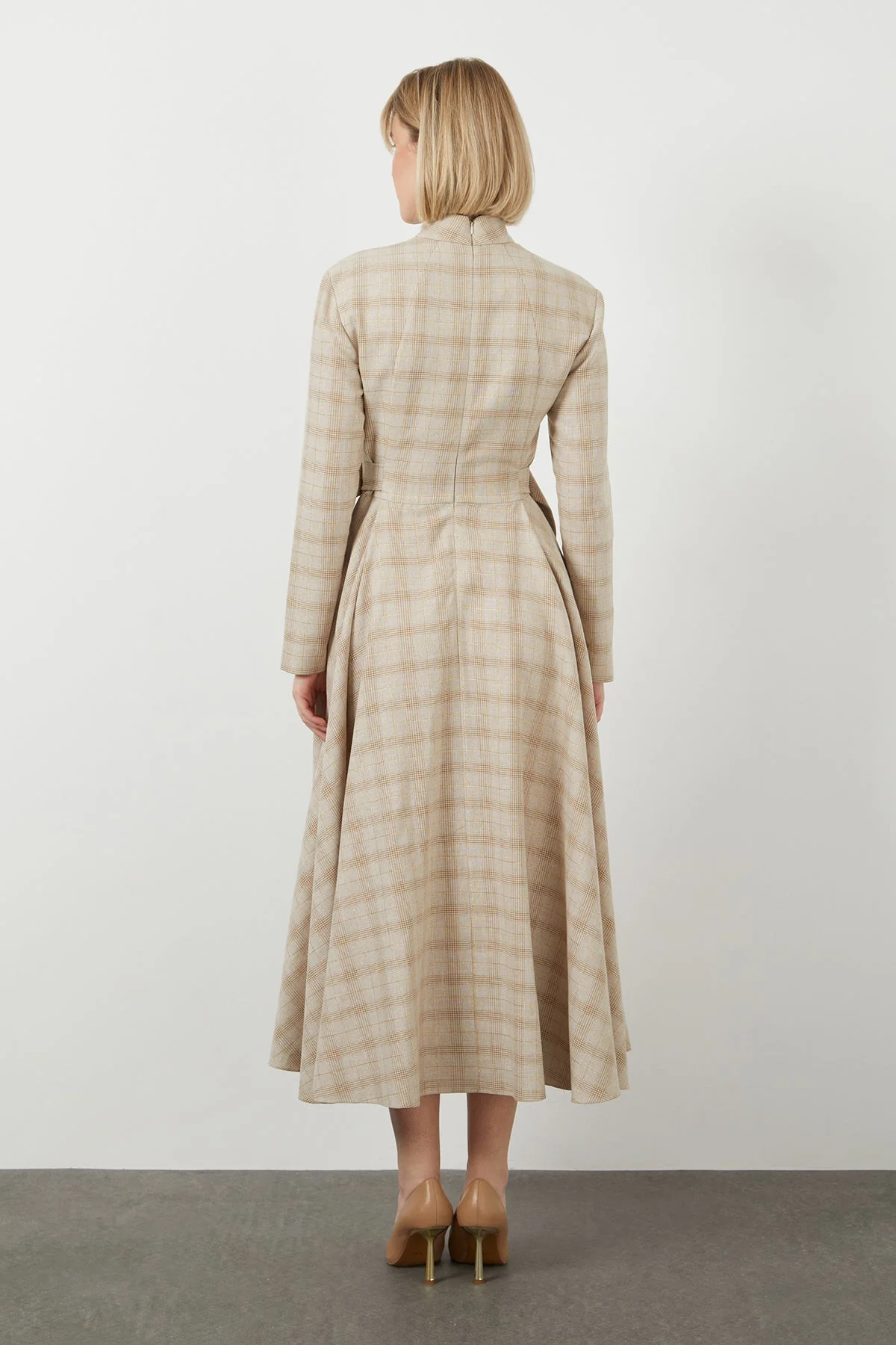 Beige Midi High Collar Dress - Image 4