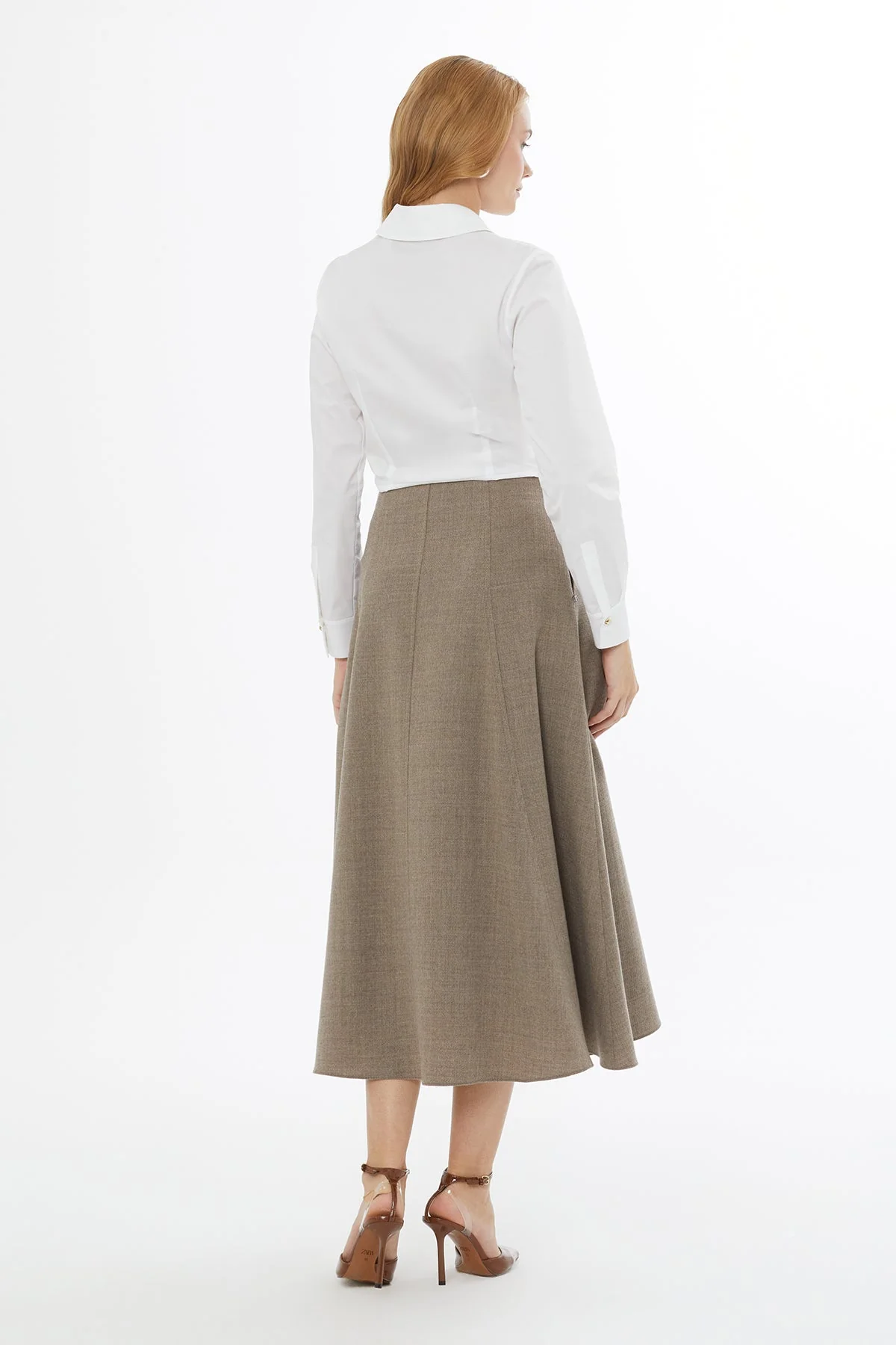 Beige Midi Skirt with Hidden Zipper - Image 4