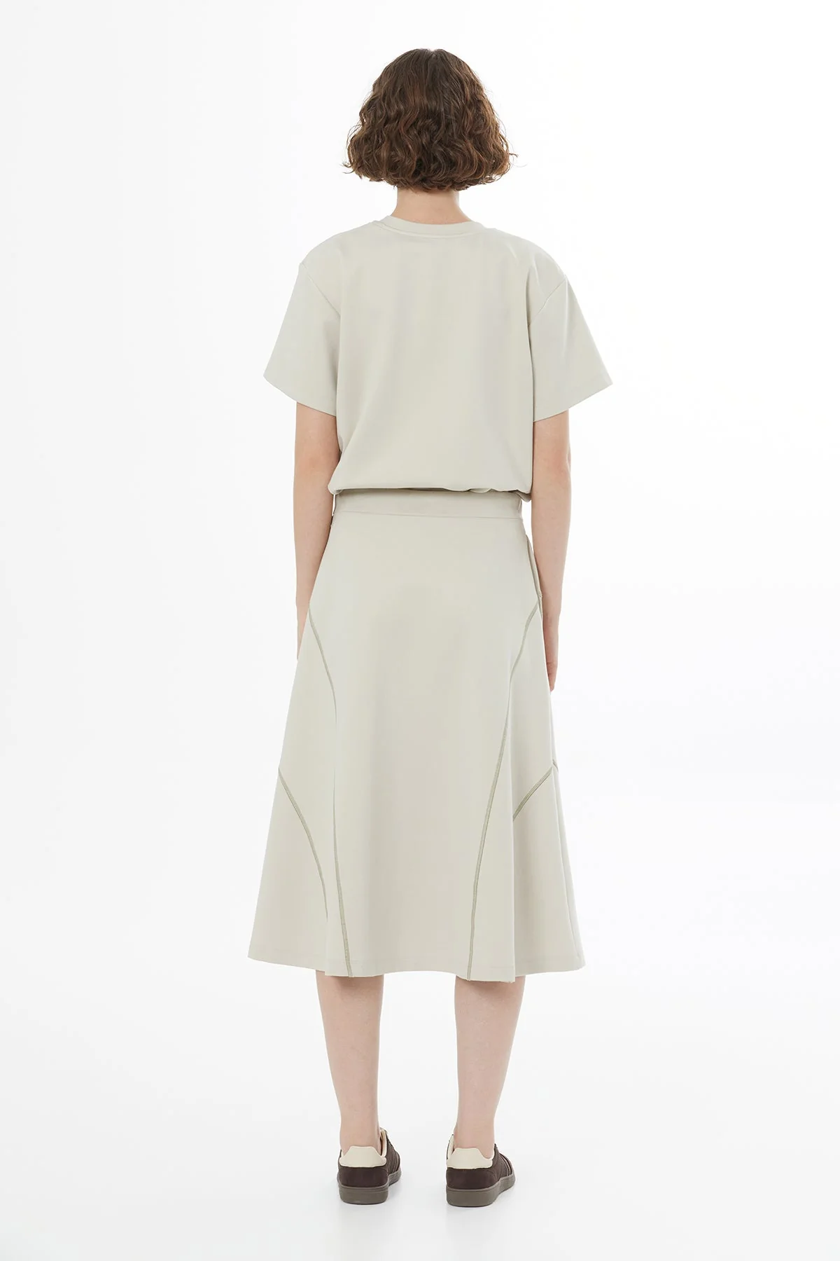 Beige Modern A-Line Midi Skirt - Image 4