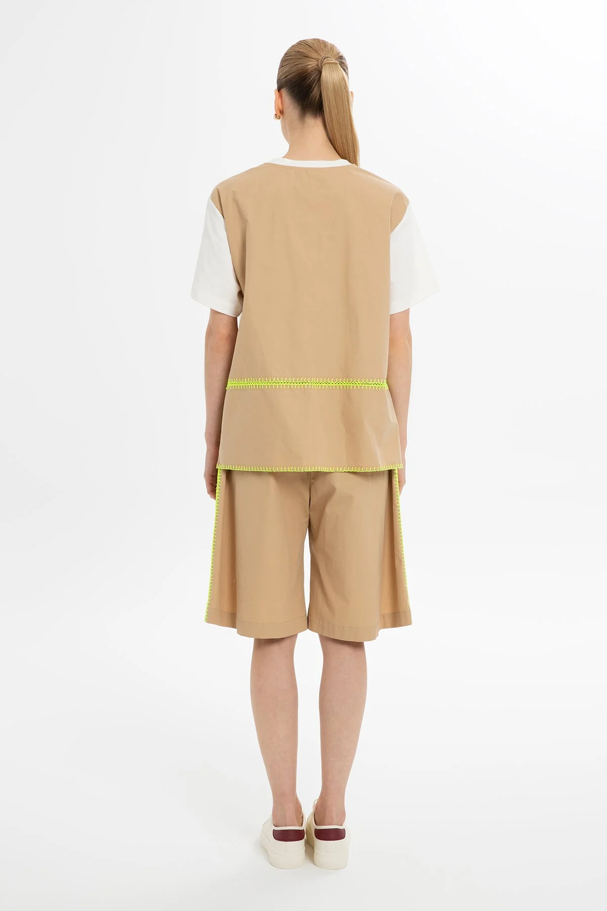 Beige Neon-Stitch Side Shorts - Image 3