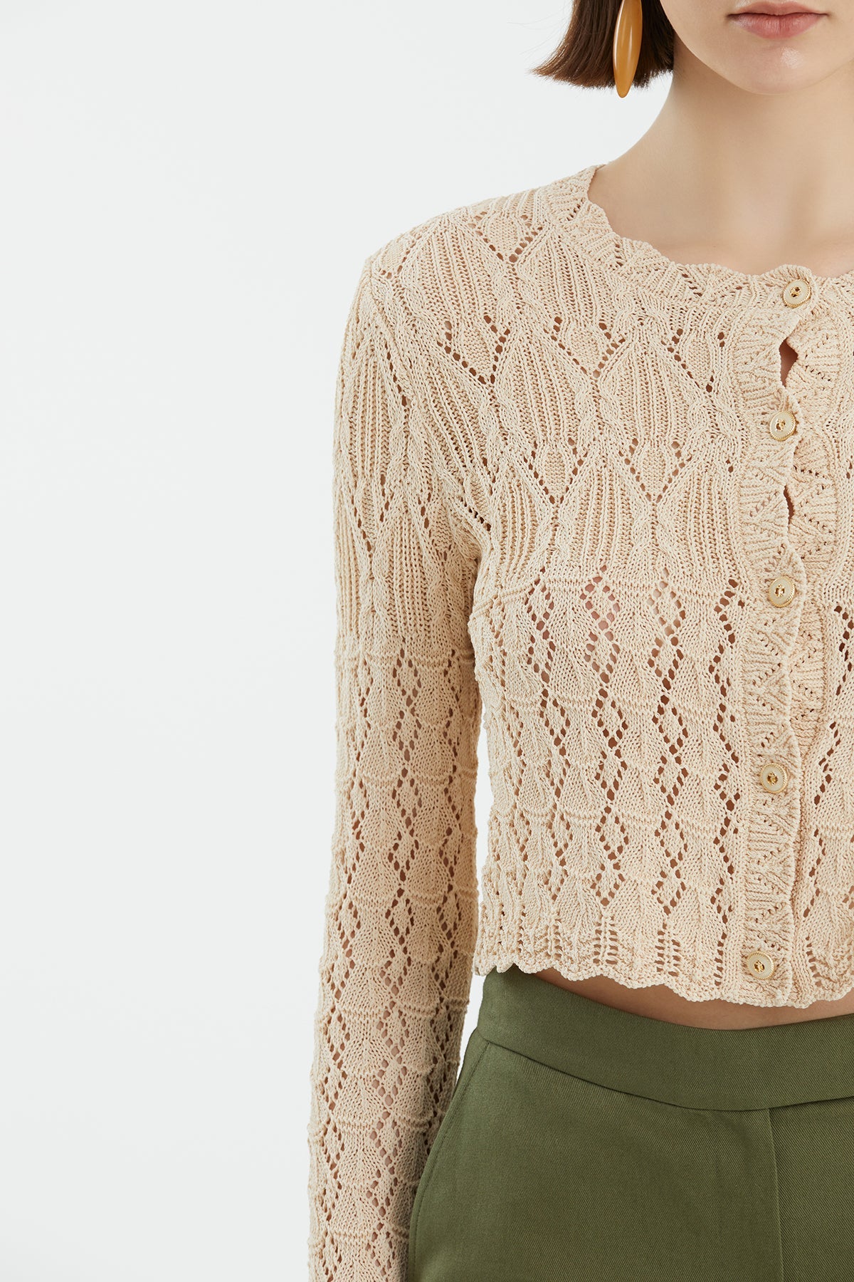 Beige Patterned Buttoned Knit - Image 3