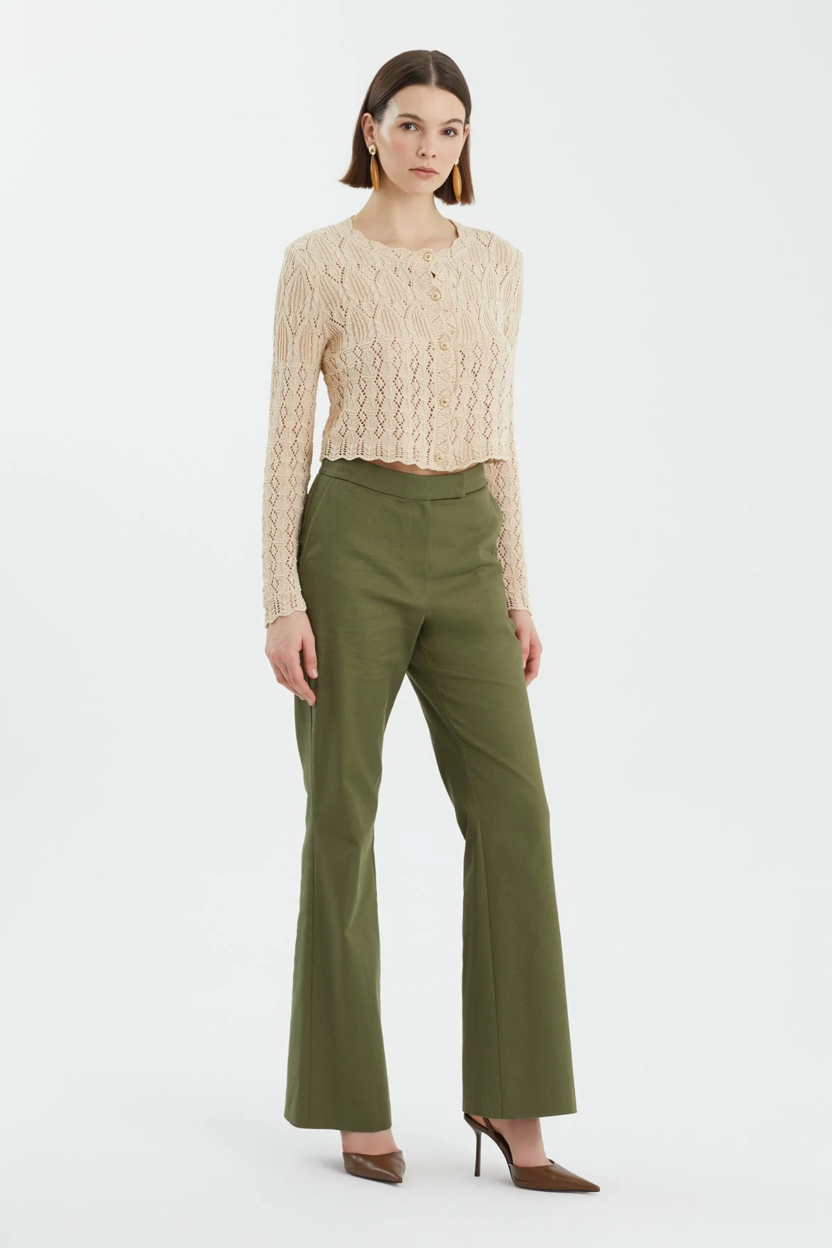 Beige Patterned Buttoned Knit - Image 4