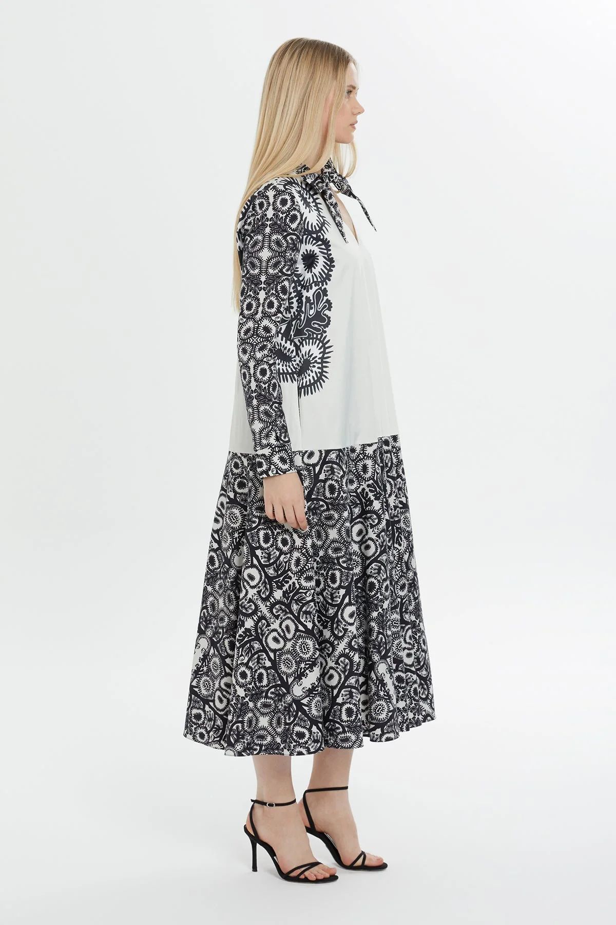 Beige Patterned Midi Dress - Image 3