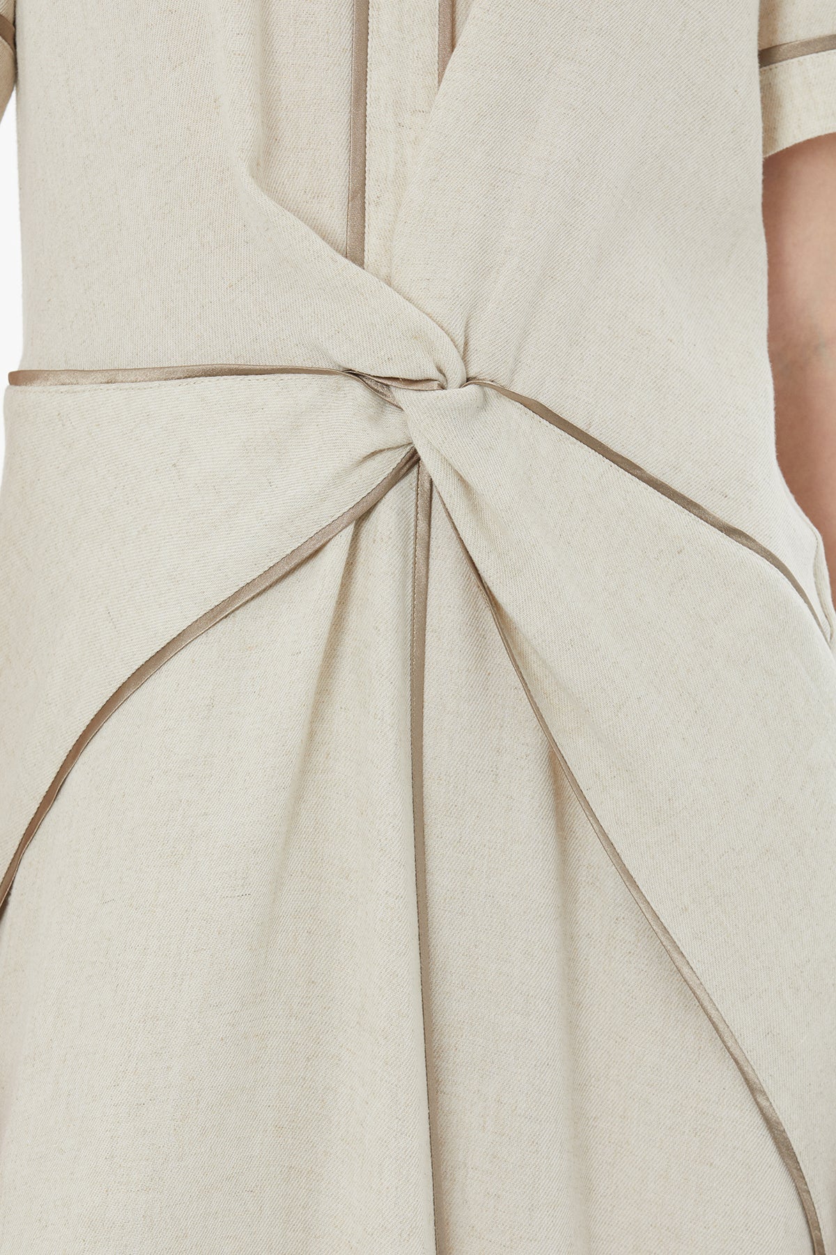 Beige Piped Detail Linen Maxi Dress - Image 3