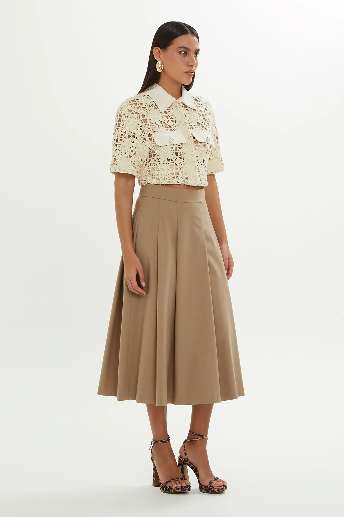 Beige Pleated Midi Skirt - Image 2