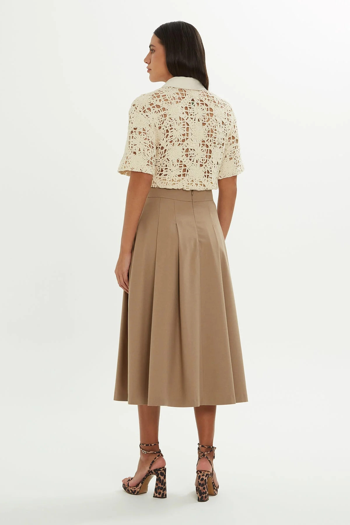Beige Pleated Midi Skirt - Image 3