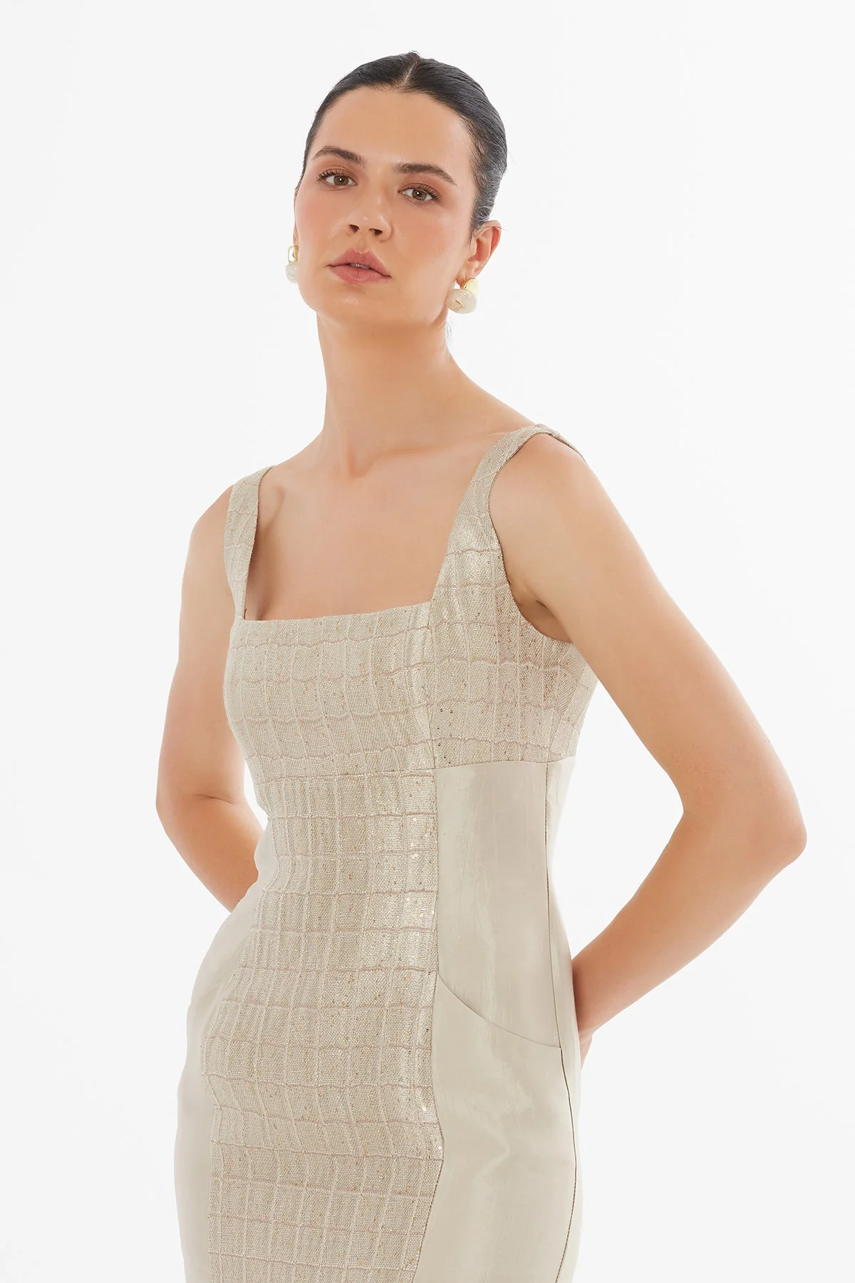 Beige Pocket Detail Square-Neck Maxi Dress - Image 2