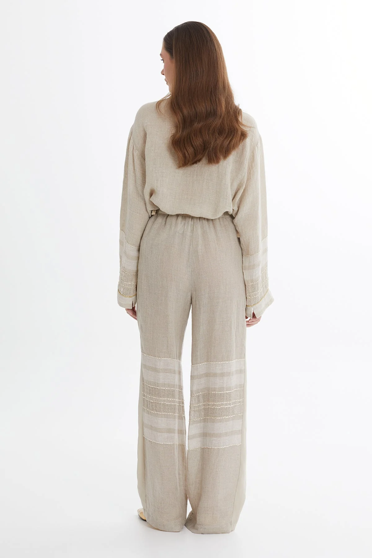 Beige Printed Linen Trousers - Image 4