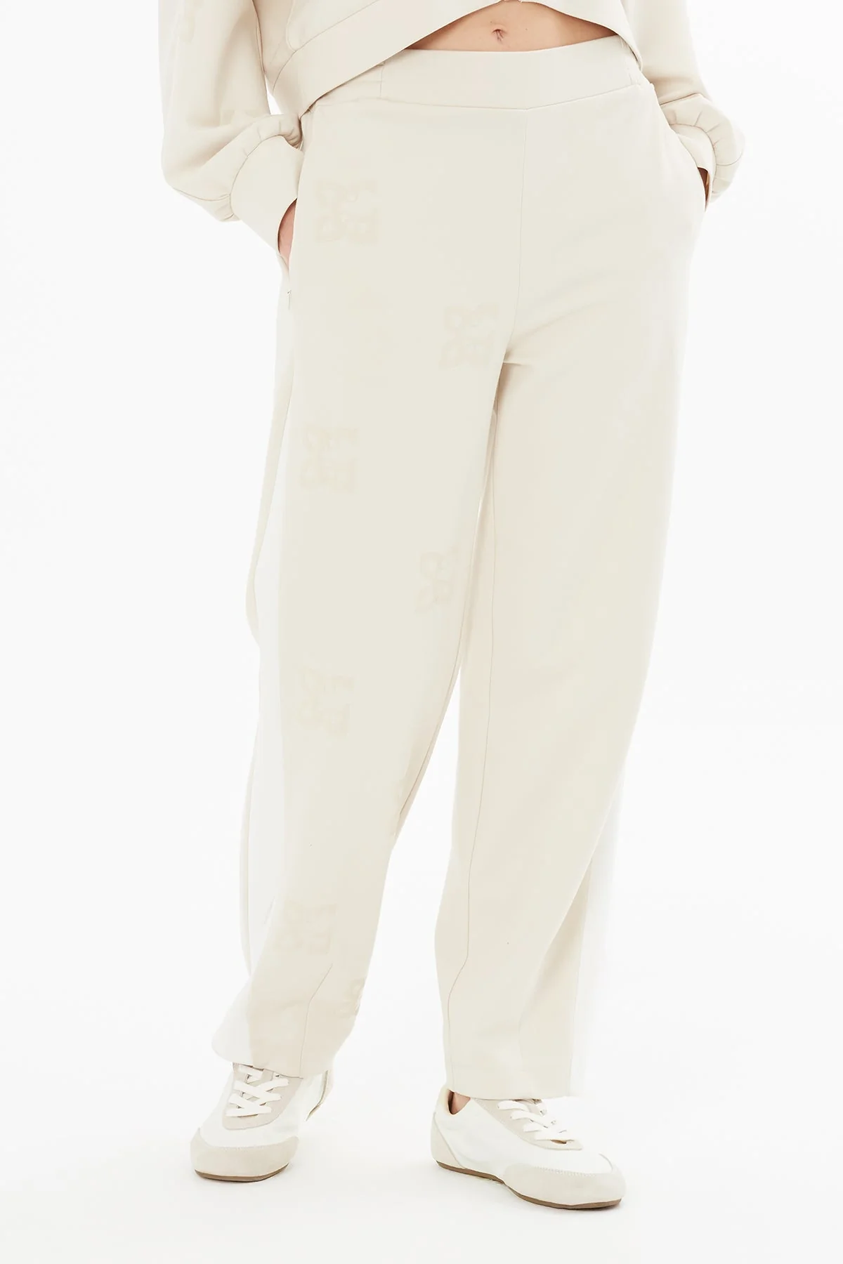 Beige Printed Wide-Leg Sweatpants - Image 2