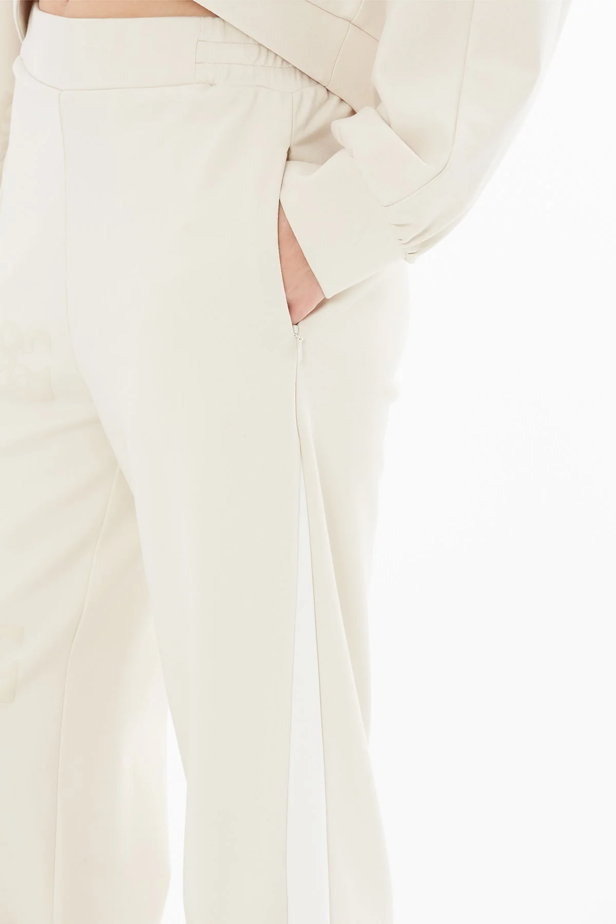 Beige Printed Wide-Leg Sweatpants - Image 3