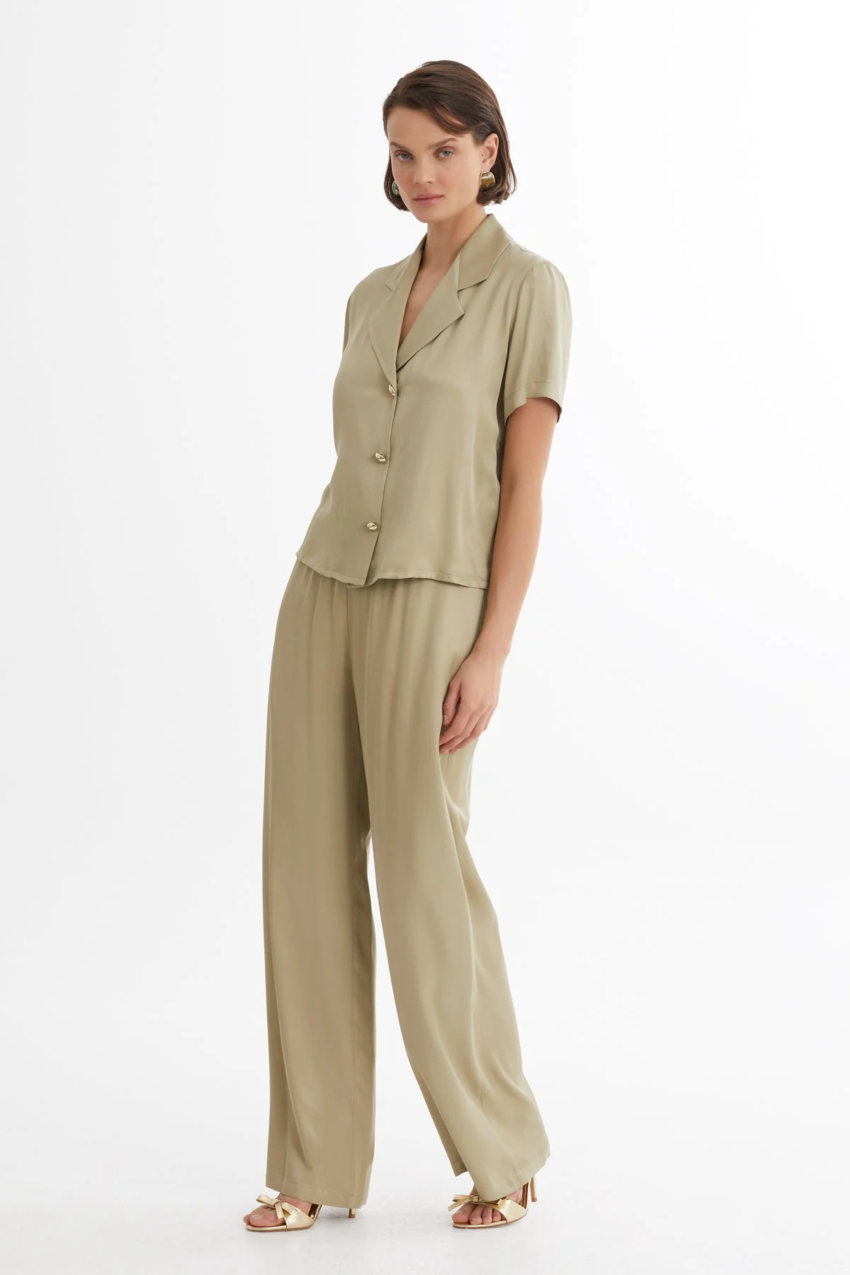Beige Satin Shirt and Trouser Set - Image 3