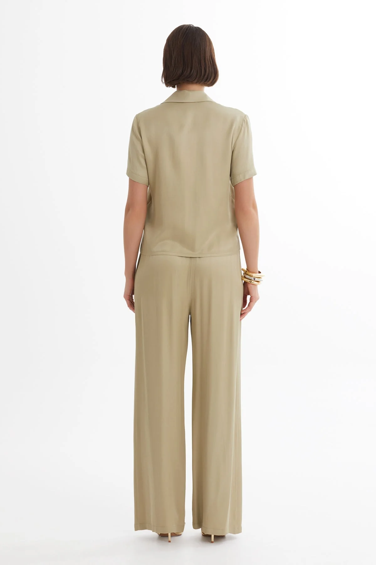 Beige Satin Shirt and Trouser Set - Image 4