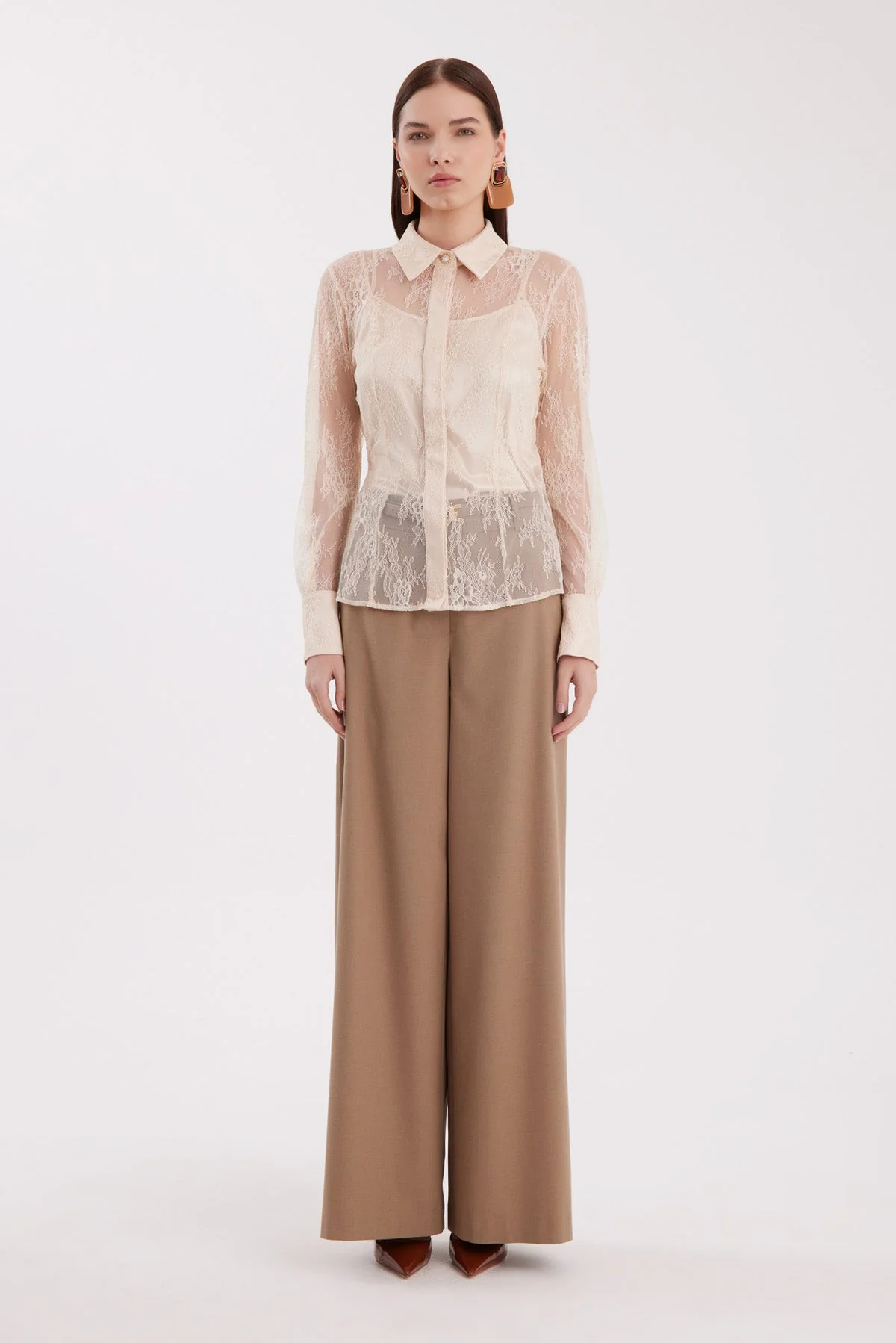 Beige Sheer Lace Shirt
