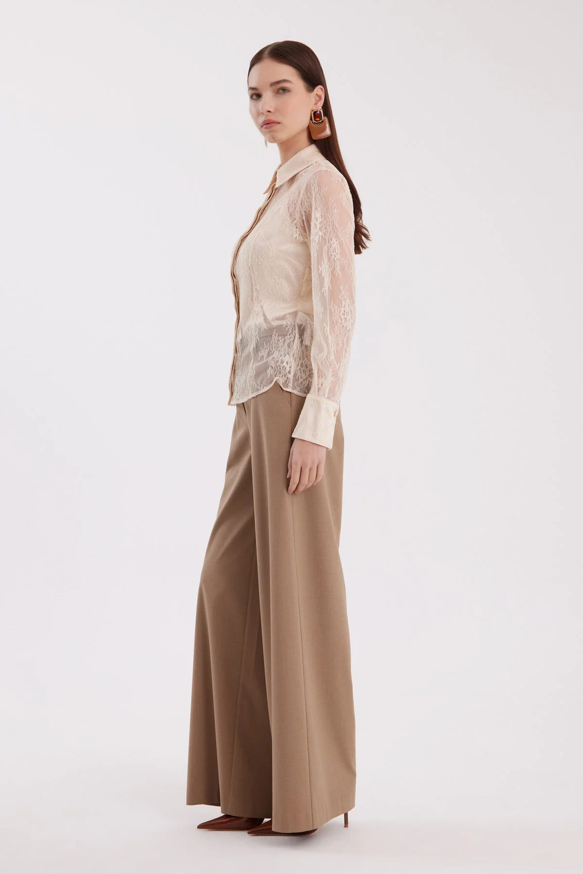 Beige Sheer Lace Shirt - Image 3