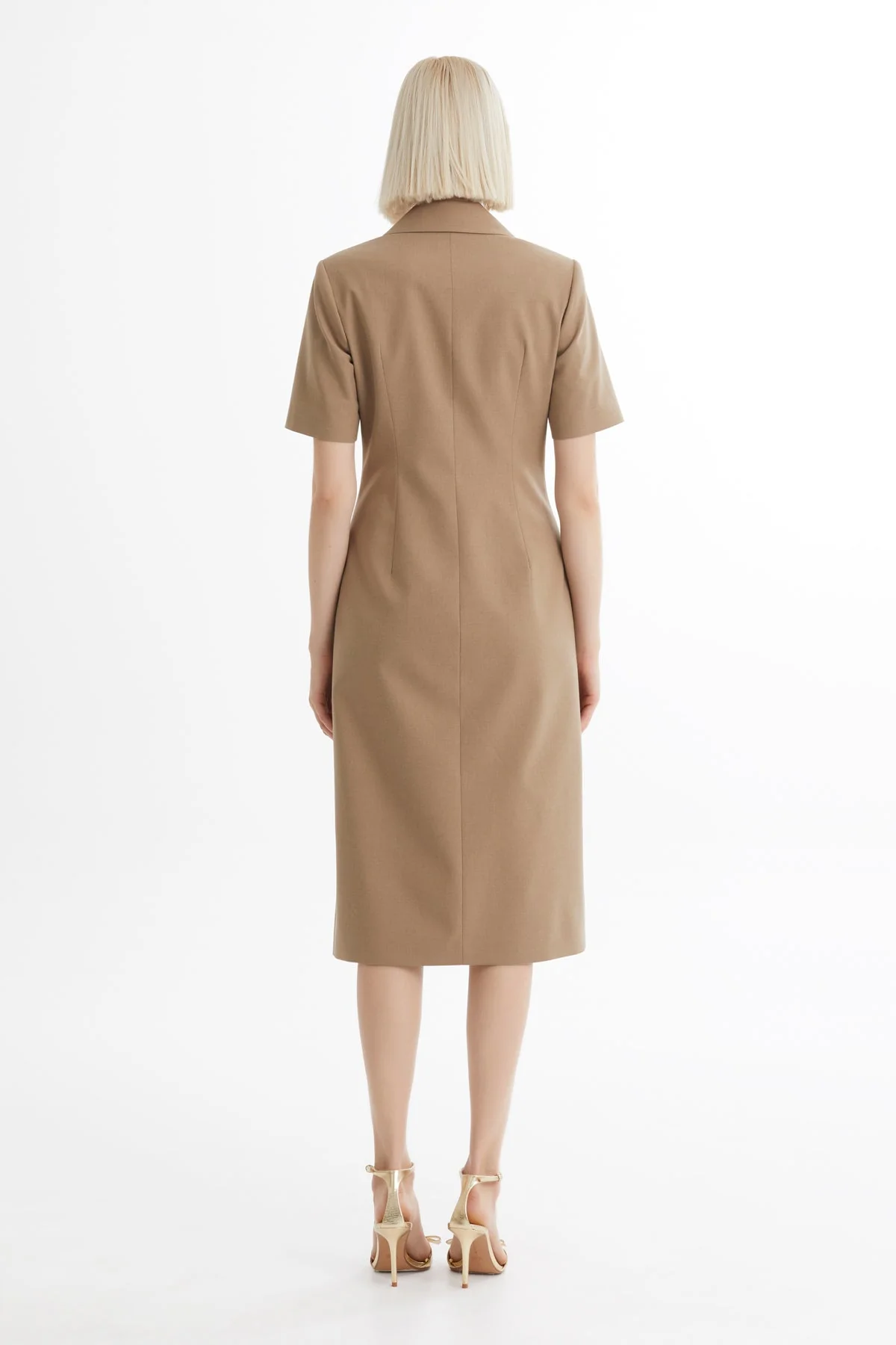 Beige Short-Sleeve Midi Dress - Image 4