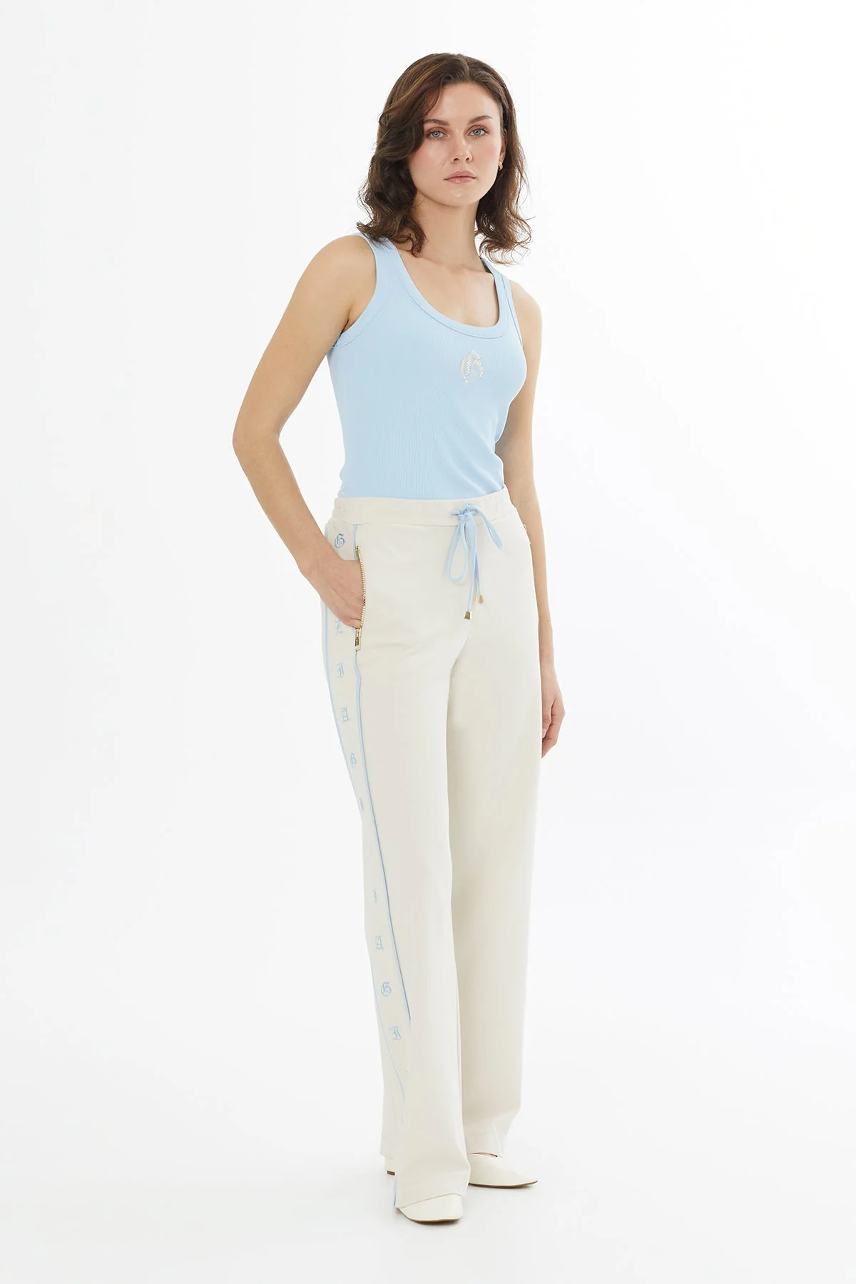 Beige Side Embroidered Detail Sweatpants - Image 3