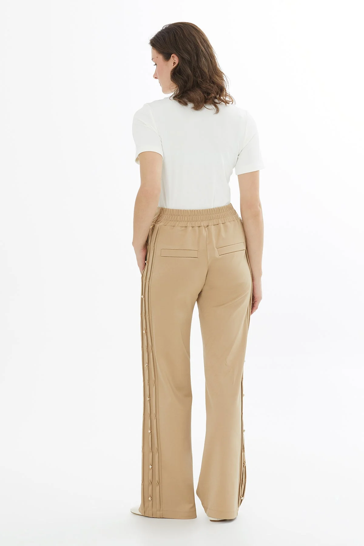 Beige Side Embroidered Tie-Waist Sweatpants - Image 5