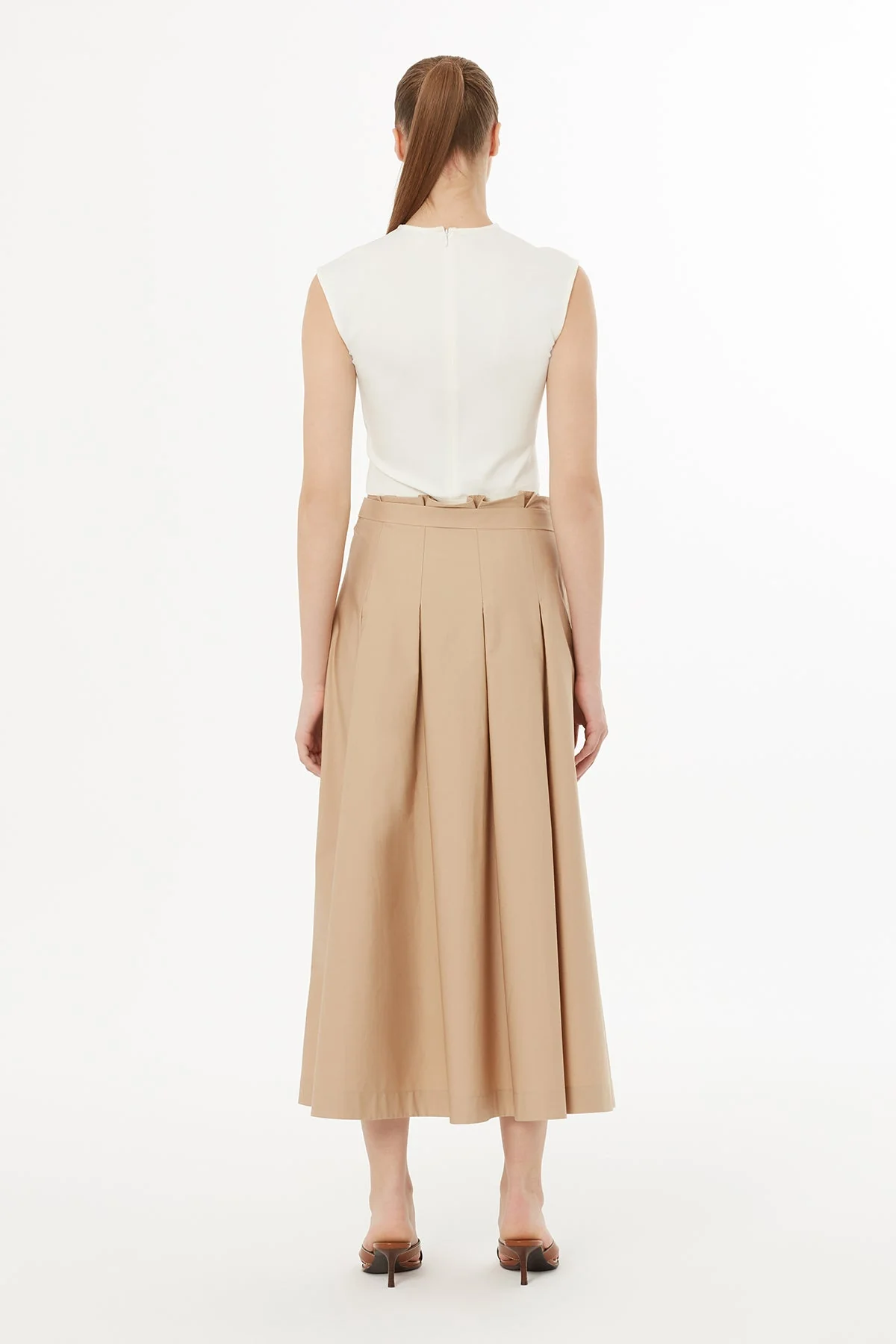 Beige Side Zip Pleated Skirt - Image 4