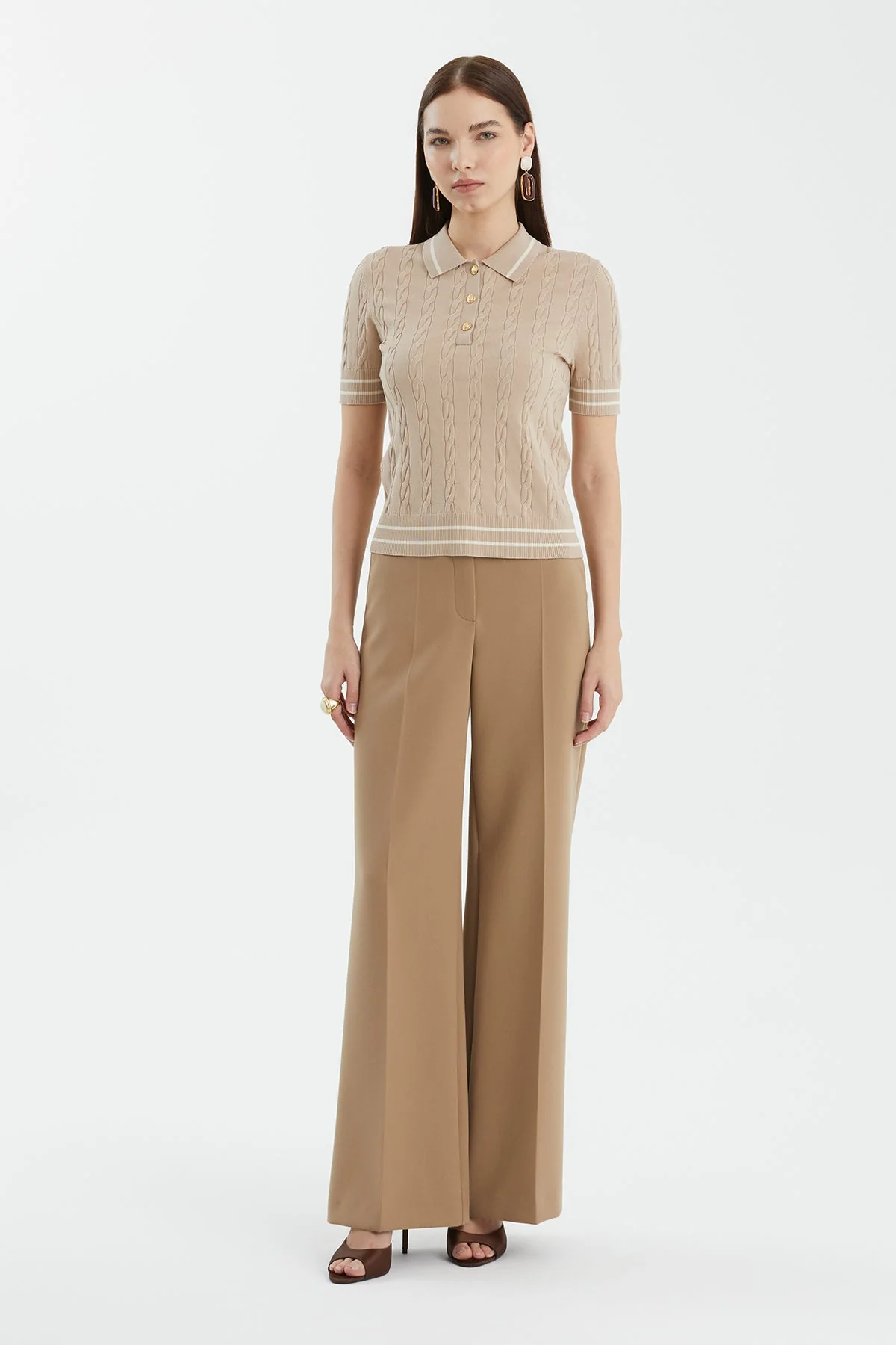 Beige Silk Blend Patterned Knit