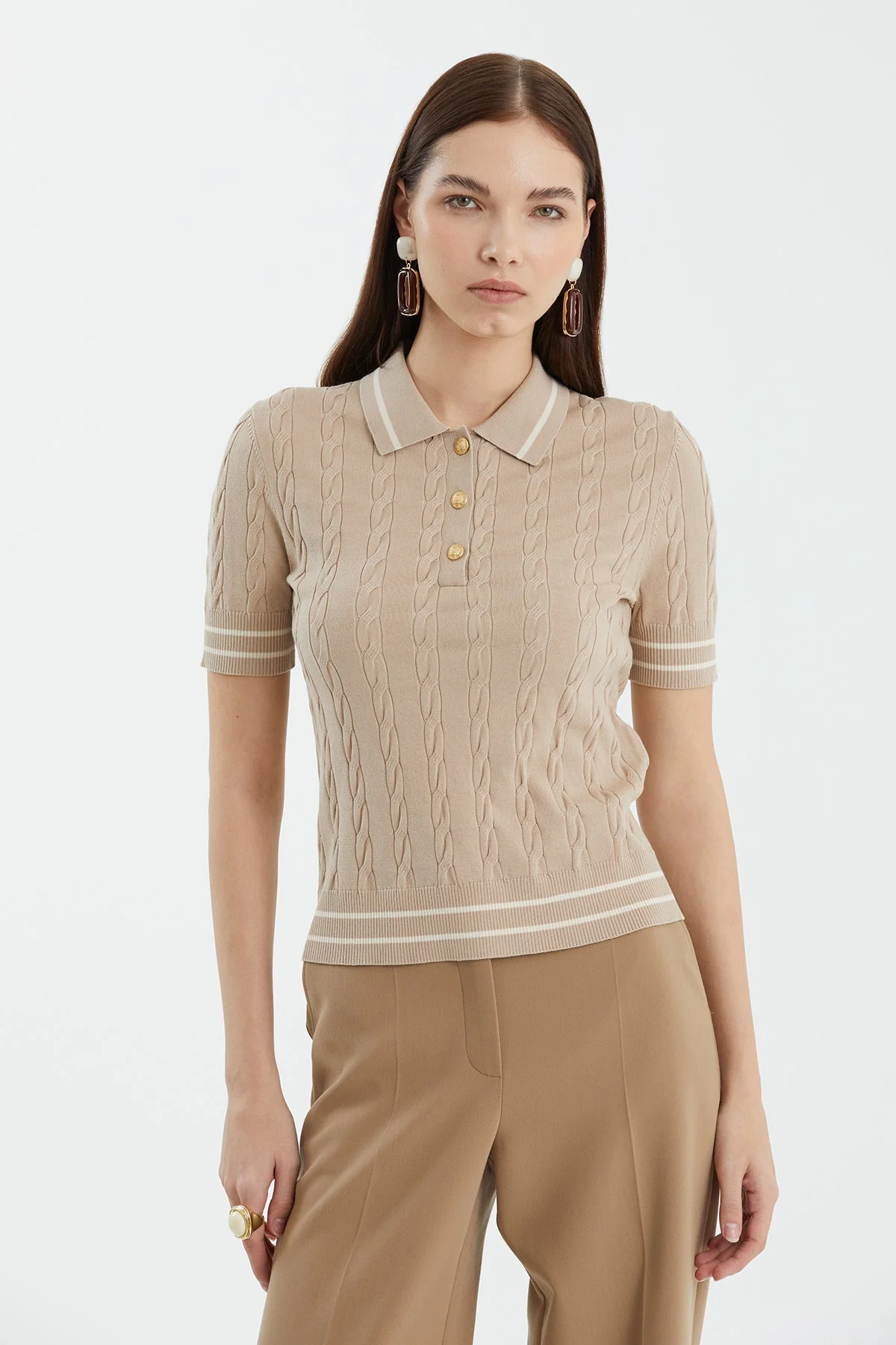 Beige Silk Blend Patterned Knit - Image 2